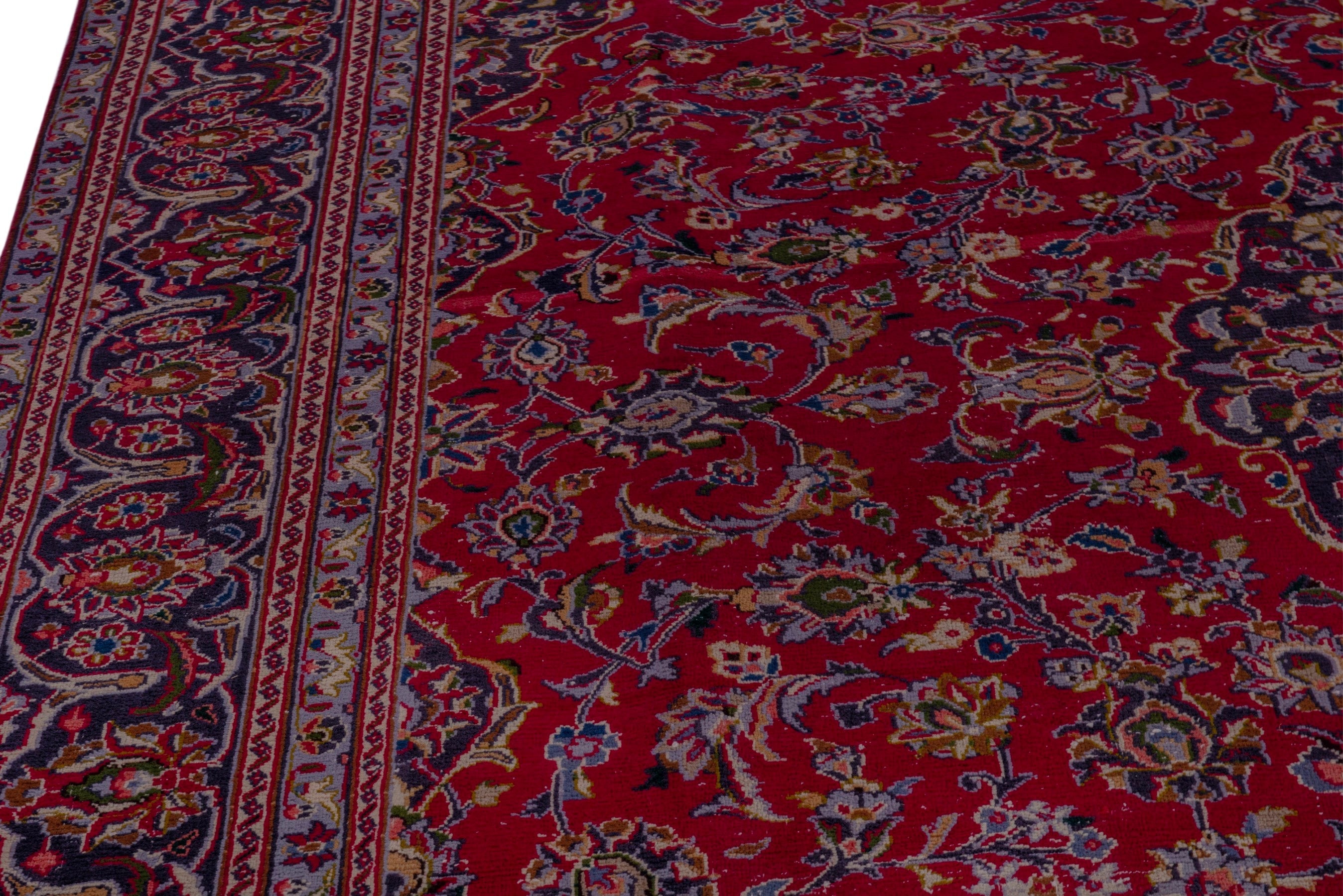 Persian Kashmar oversized rug in deep red and navy, view 7 of 19