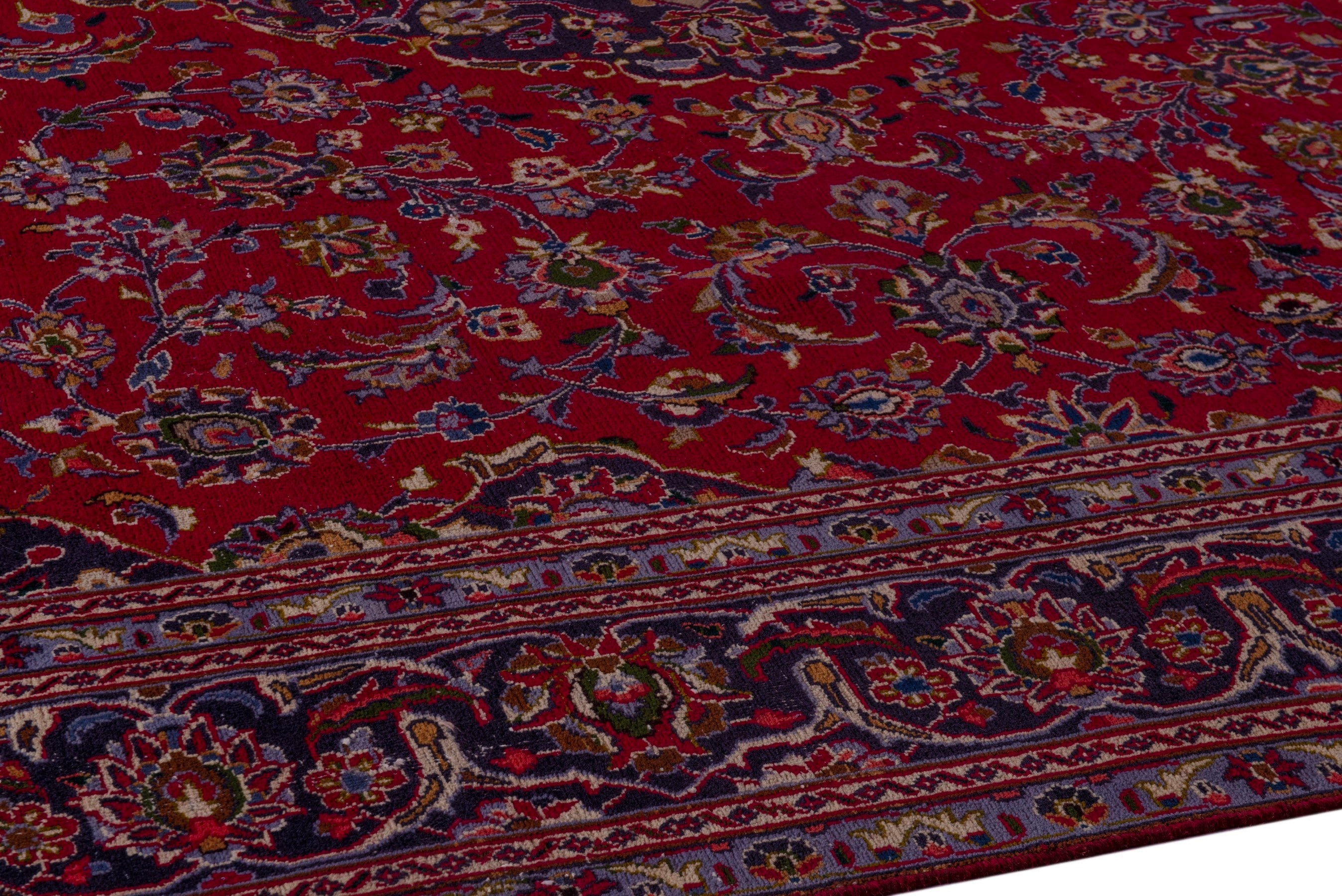 Persian Kashmar oversized rug in deep red and navy, view 8 of 19
