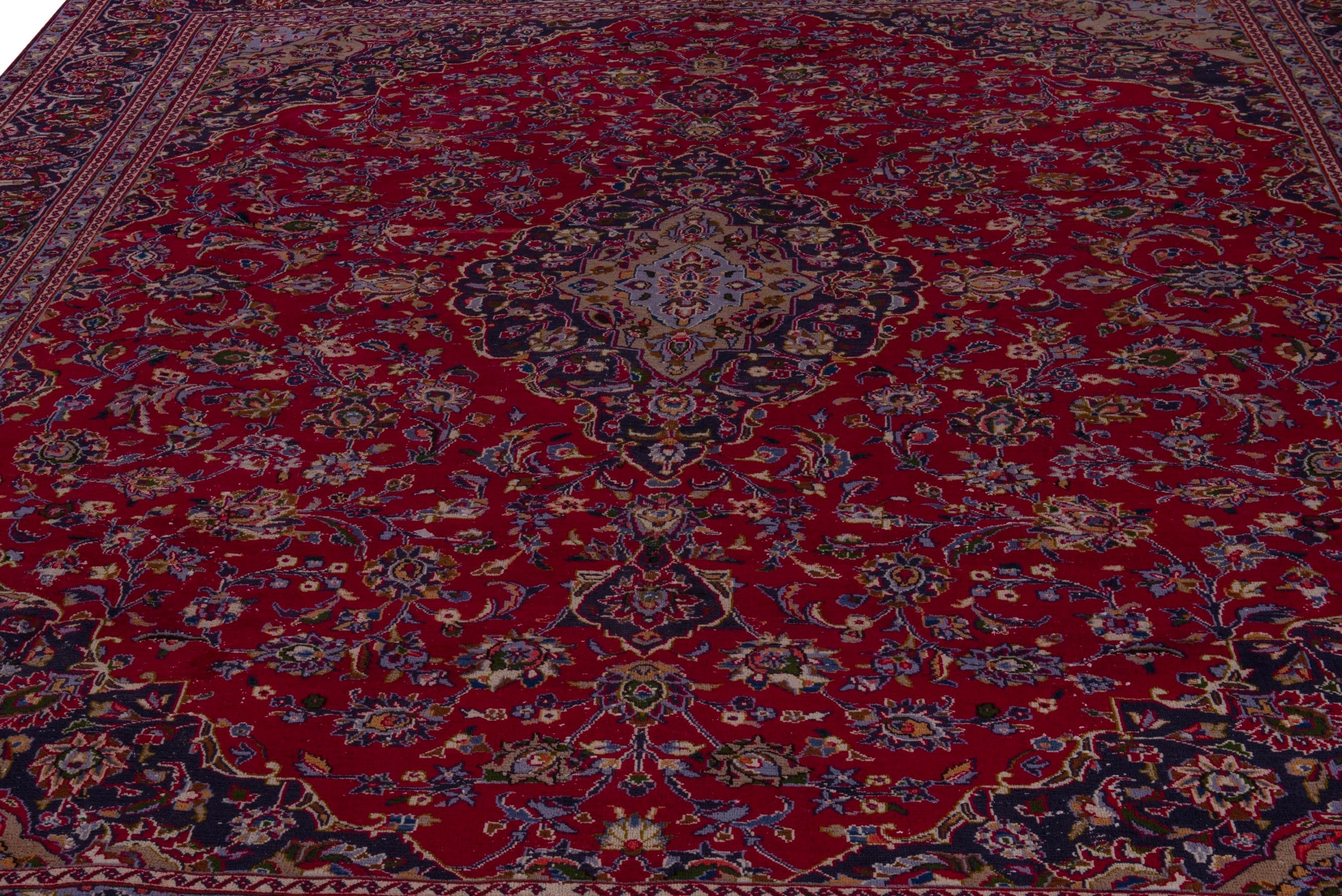 Persian Kashmar oversized rug in deep red and navy, view 9 of 19