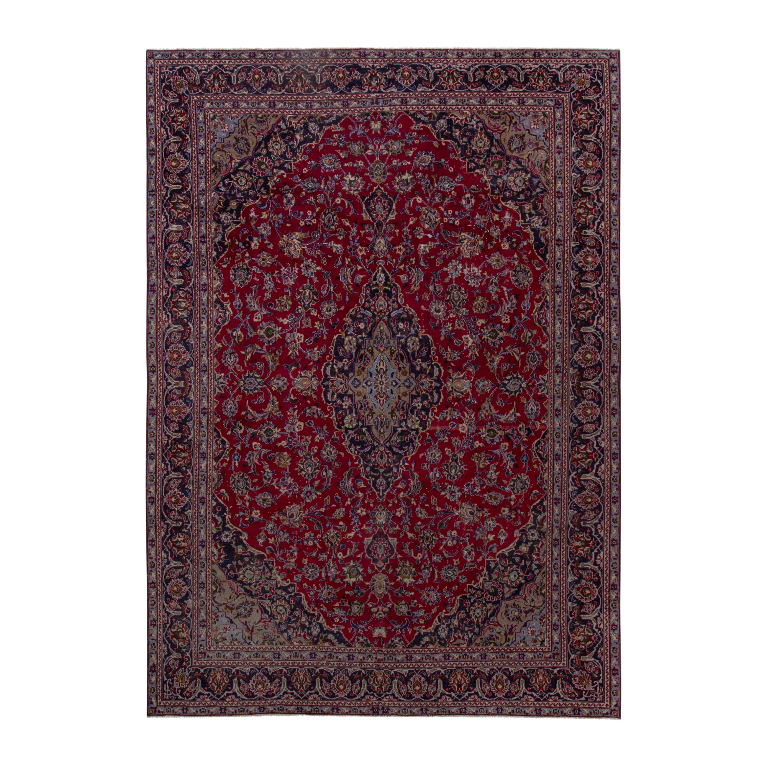 Persian Kashmar oversized rug in deep red and navy, 9'4" x 13'1"