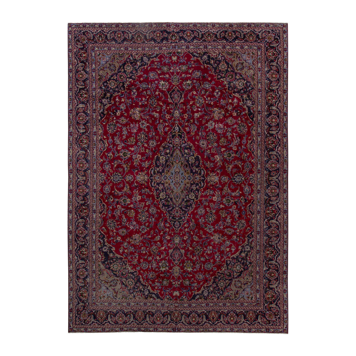 Persian Kashmar oversized rug in deep red and navy, 9'4" x 13'1"