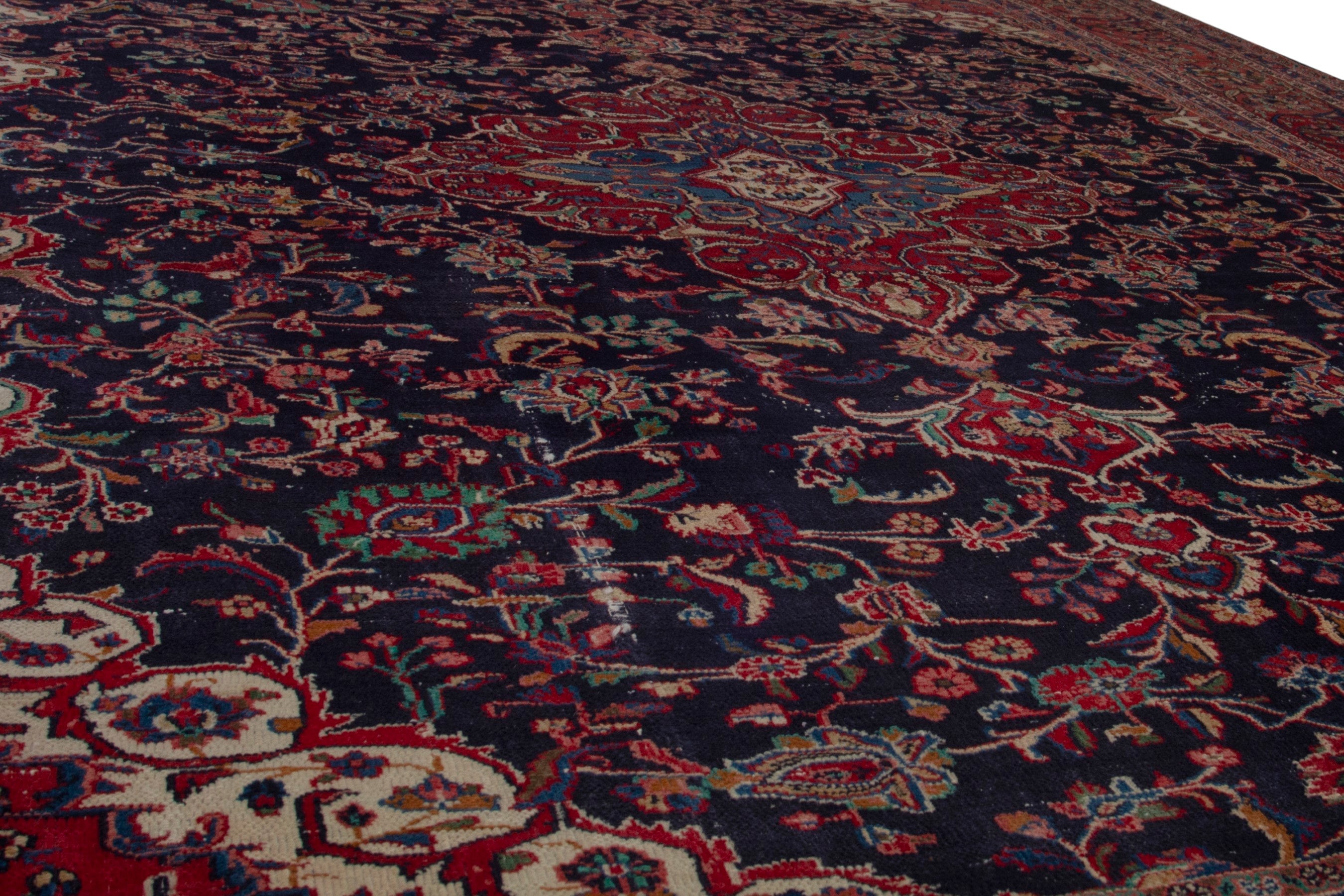 Persian Hamedan oversized rug in navy and deep red, view 10 of 18