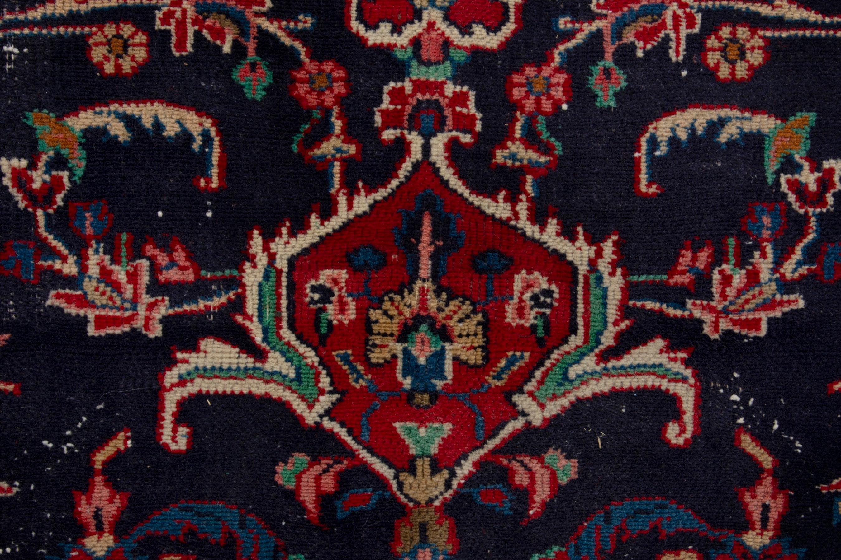 Persian Hamedan oversized rug in navy and deep red, view 12 of 18