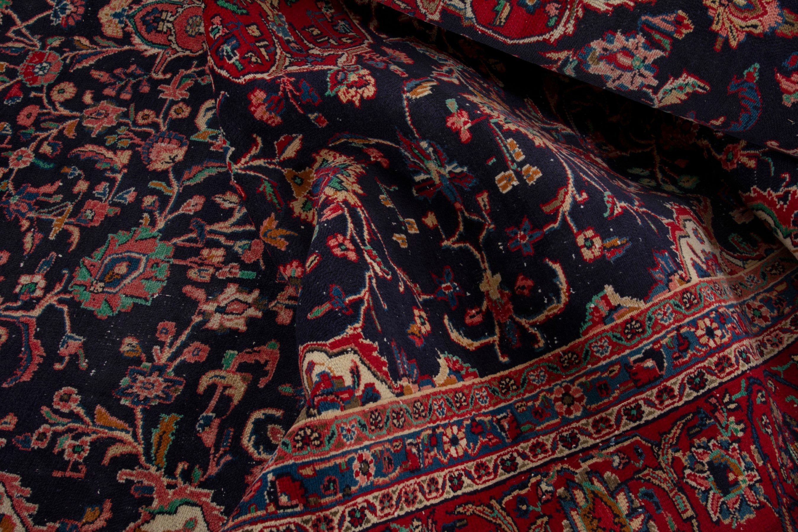 Persian Hamedan oversized rug in navy and deep red, view 15 of 18