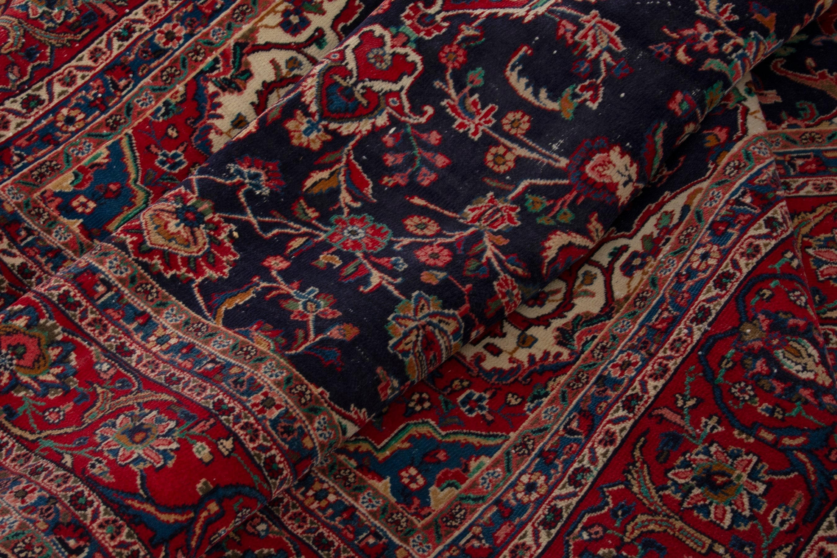 Persian Hamedan oversized rug in navy and deep red, view 16 of 18