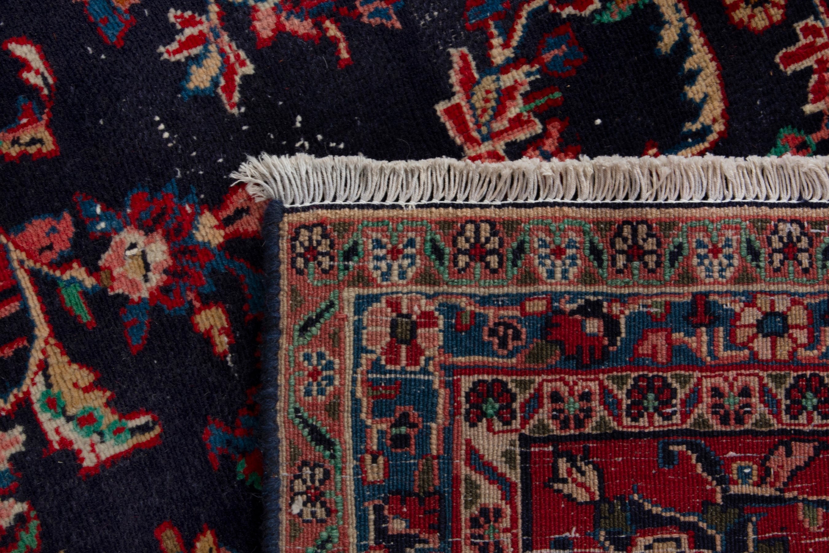 Persian Hamedan oversized rug in navy and deep red, view 18 of 18