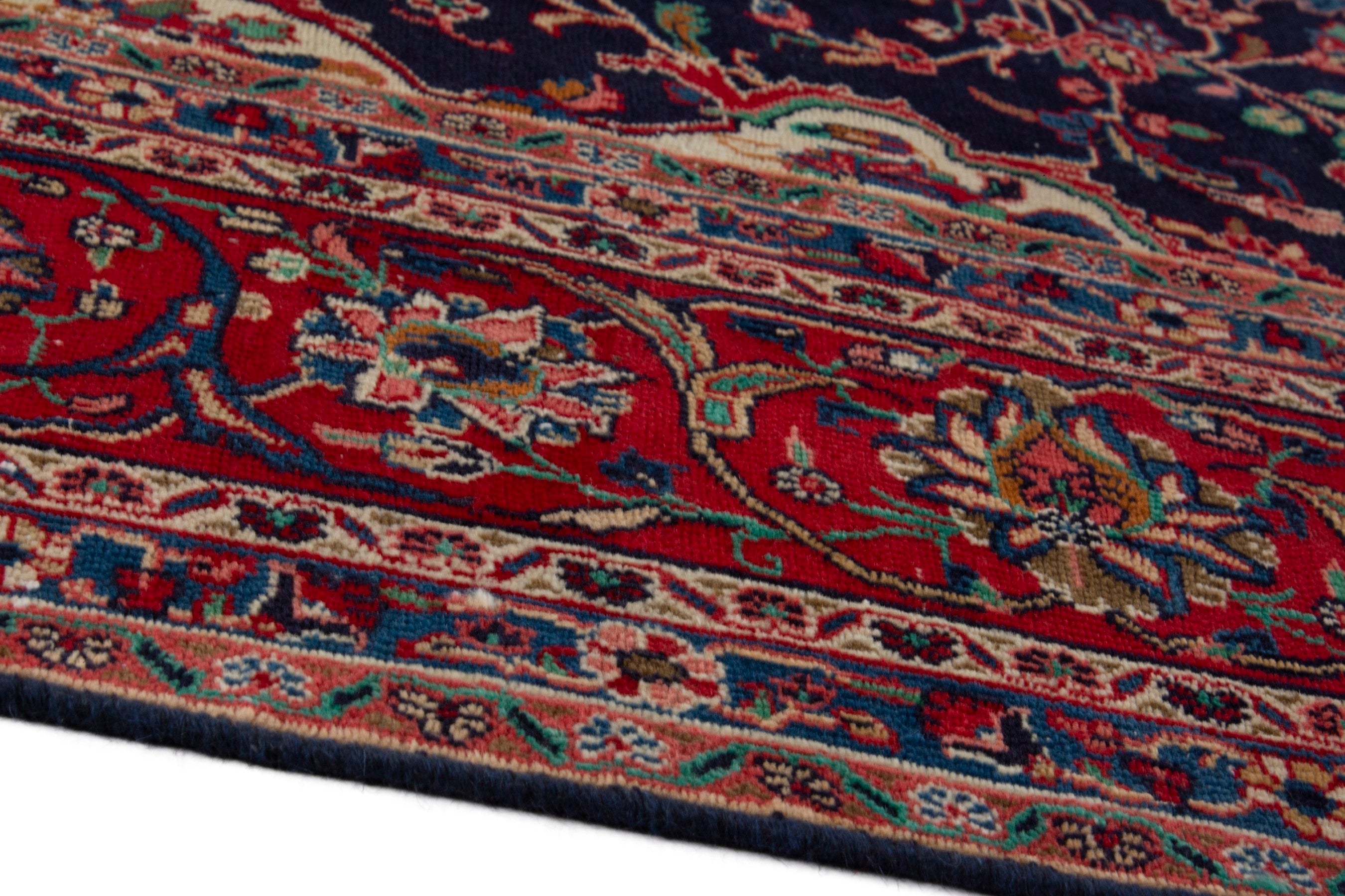 Persian Hamedan oversized rug in navy and deep red, view 8 of 18