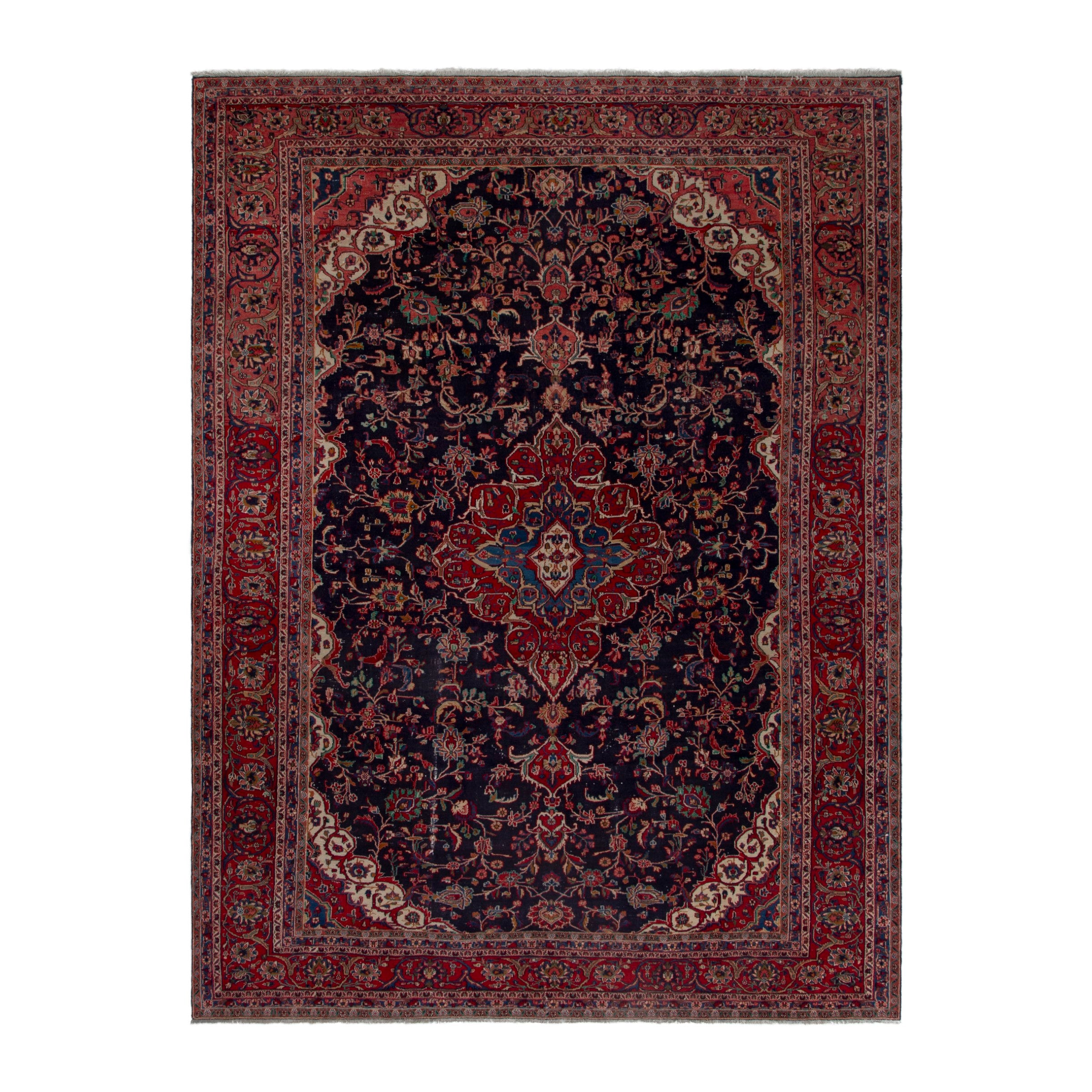 Persian Hamedan oversized rug in navy and deep red, 8'10" x 11'3"