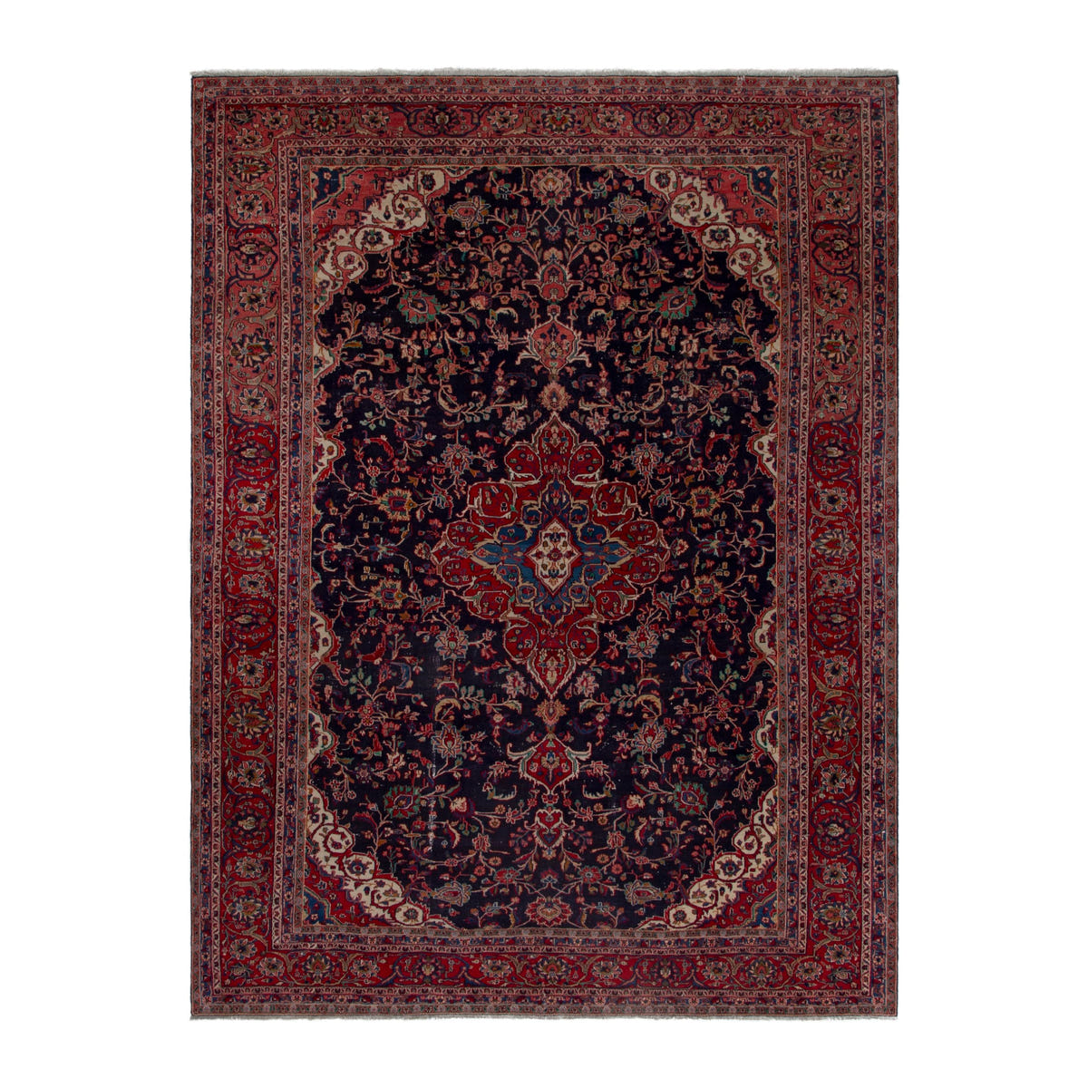 Persian Hamedan oversized rug in navy and deep red, 8'10" x 11'3"