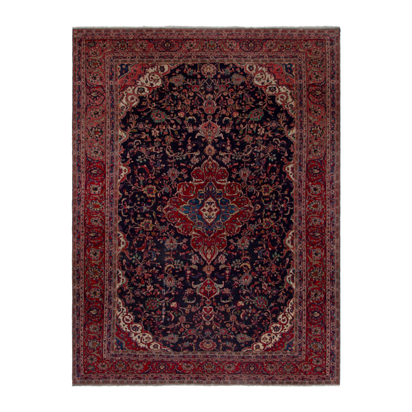 Persian Hamedan oversized rug in navy and deep red, 8'10" x 11'3"