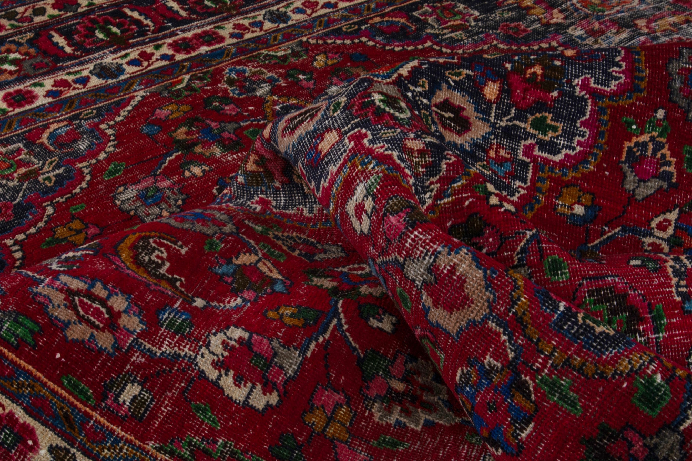 Persian Mashhad oversized rug in deep red and burgundy, view 14 of 17