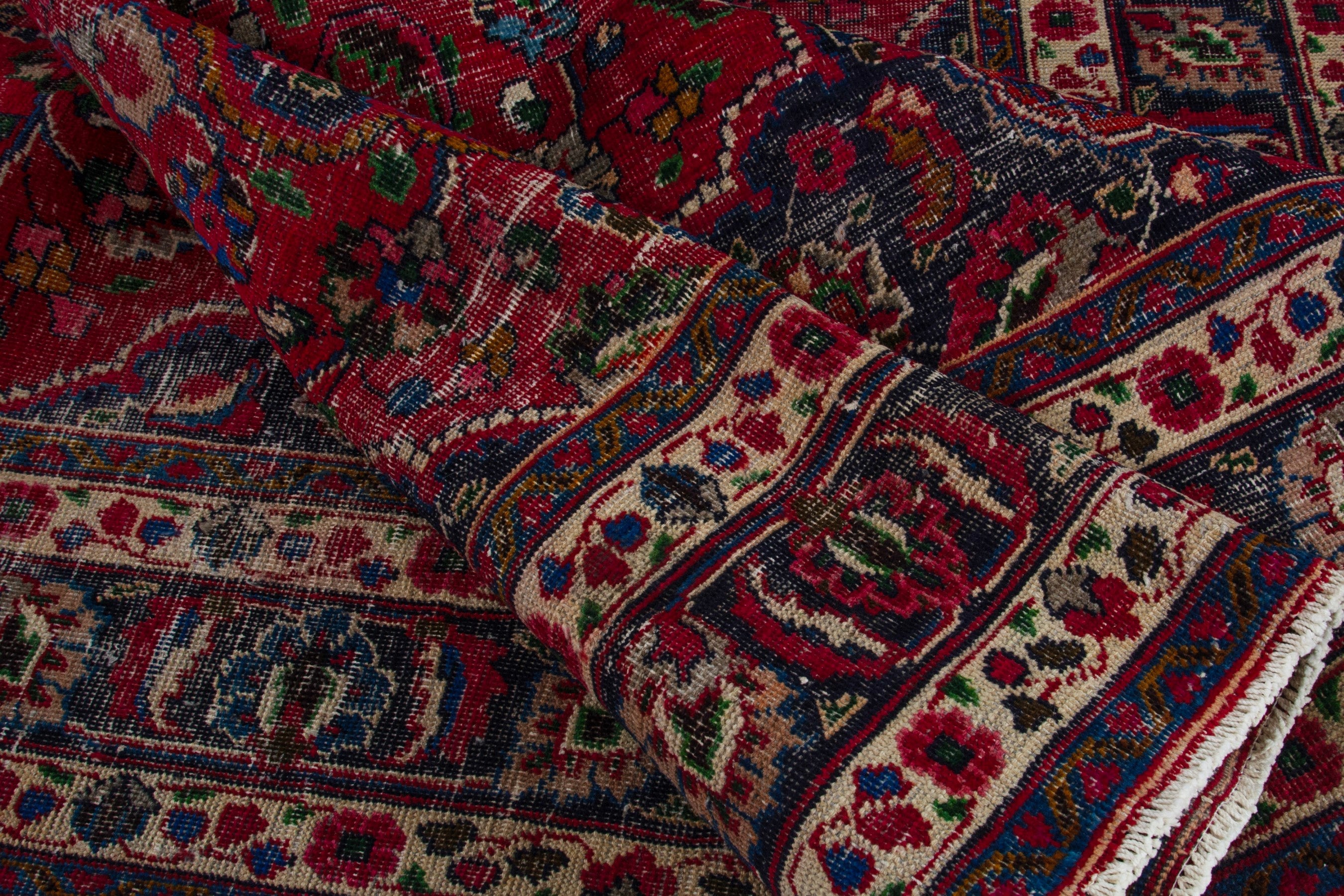 Persian Mashhad oversized rug in deep red and burgundy, view 15 of 17