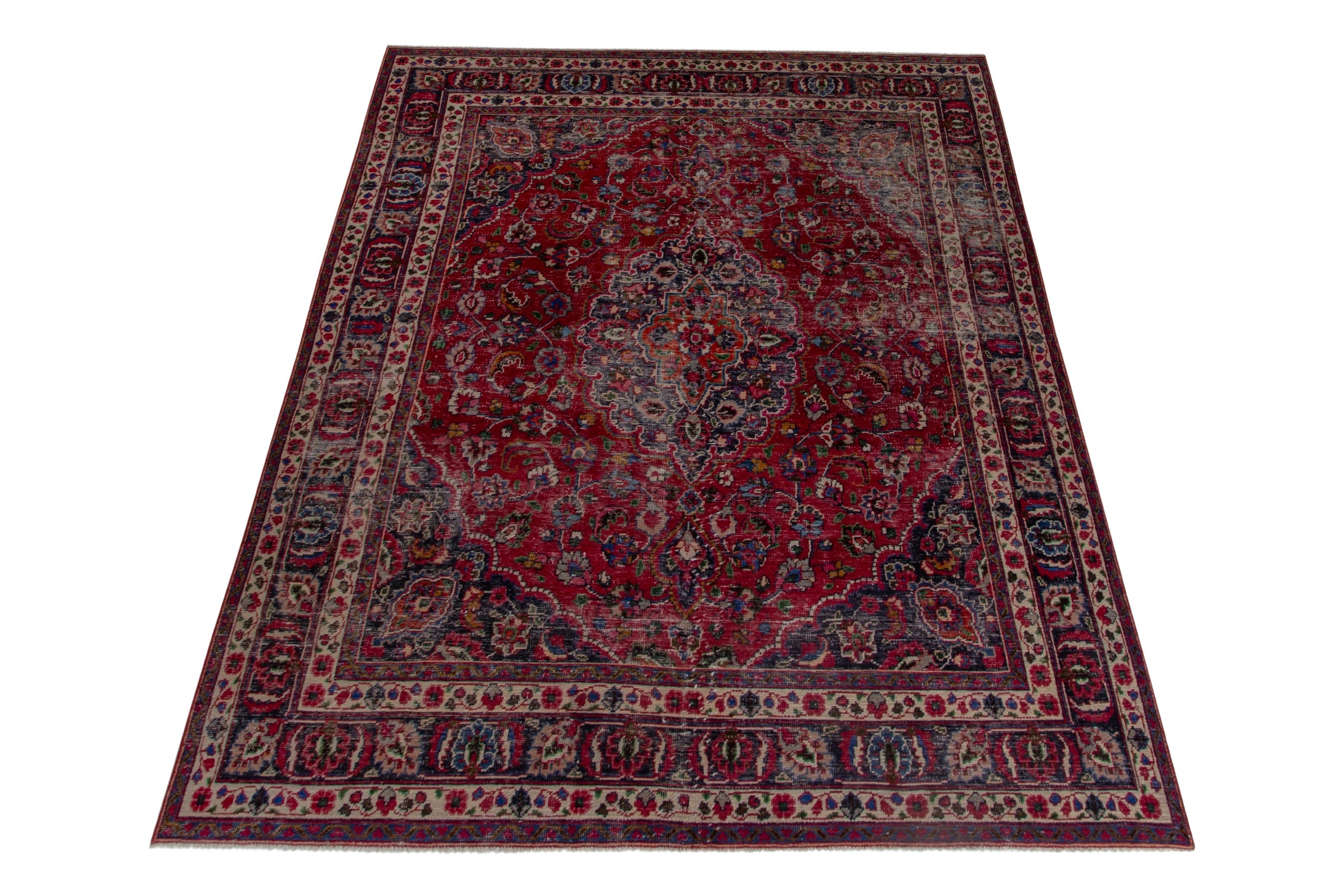 Persian Mashhad oversized rug in deep red and burgundy, view 2 of 17