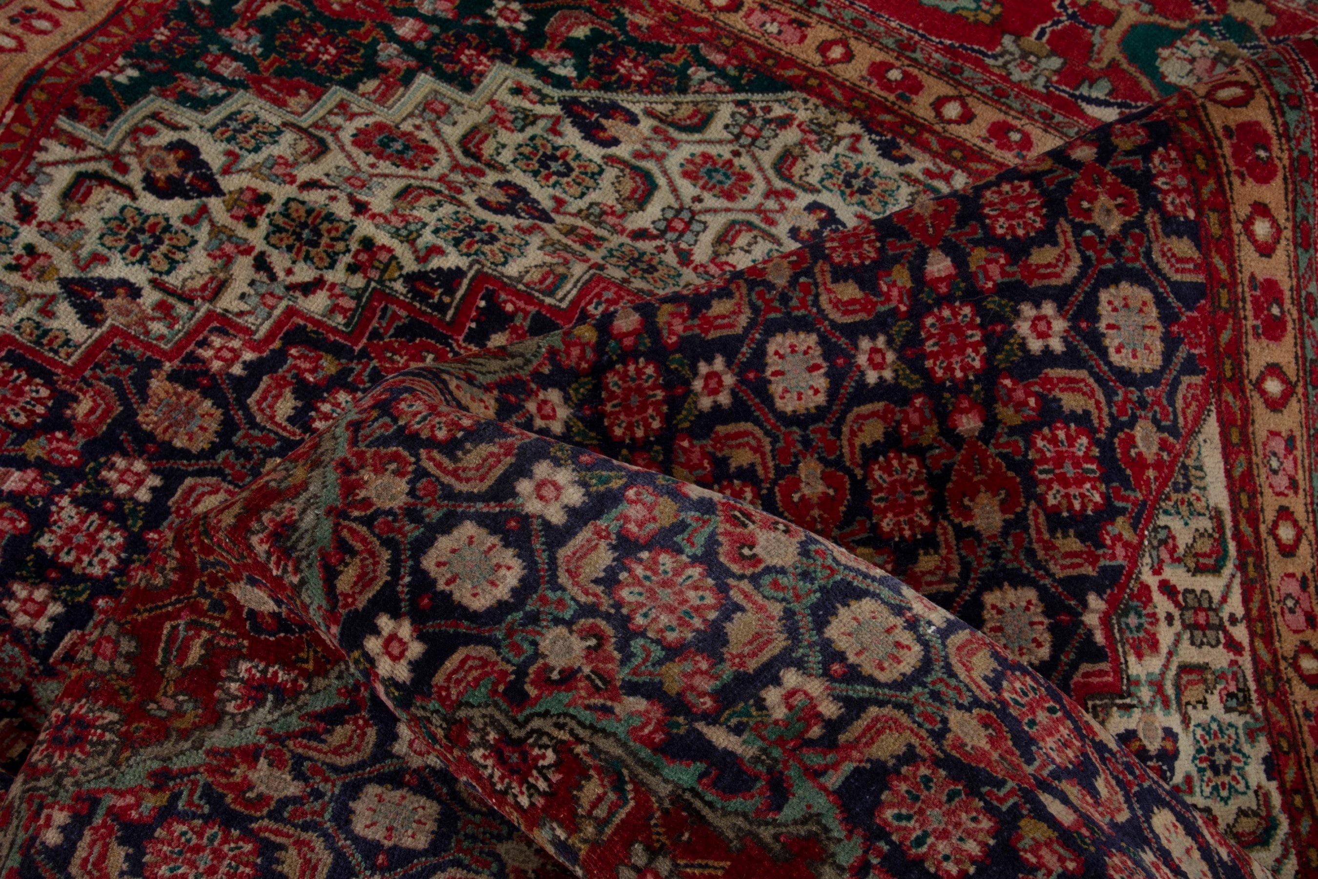 Persian Tabriz oversized rug in deep red and dark blue, view 16 of 18