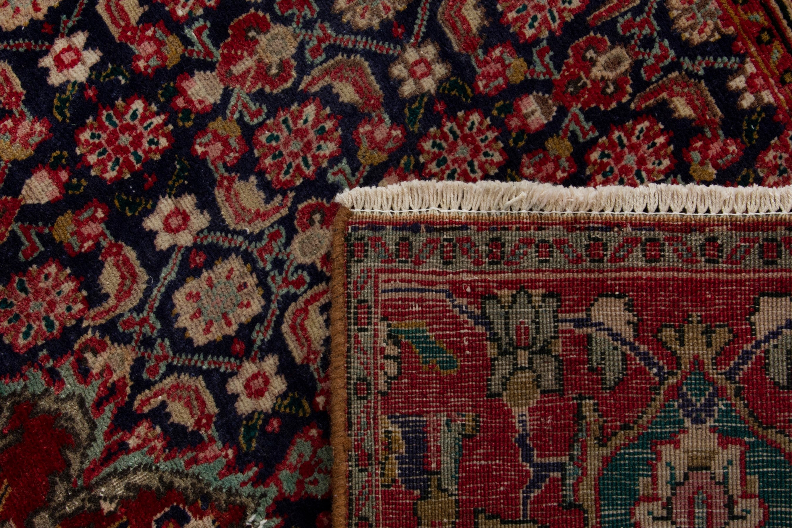 Persian Tabriz oversized rug in deep red and dark blue, view 18 of 18