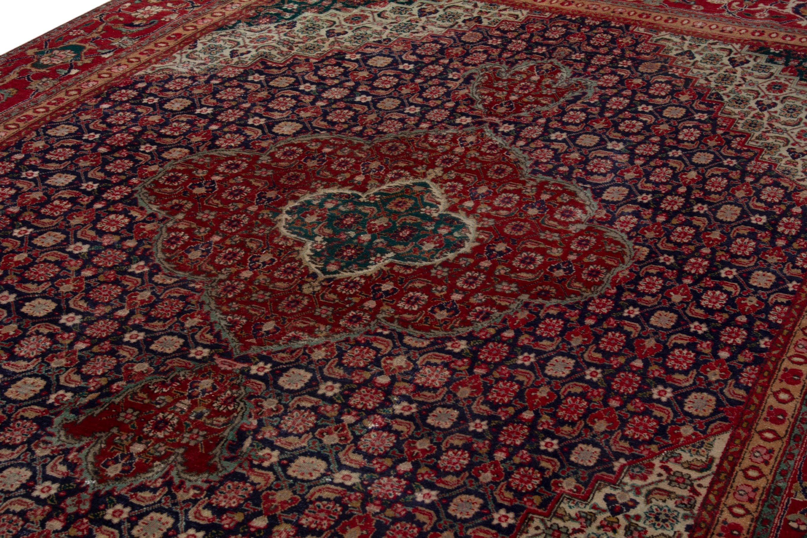 Persian Tabriz oversized rug in deep red and dark blue, view 9 of 18