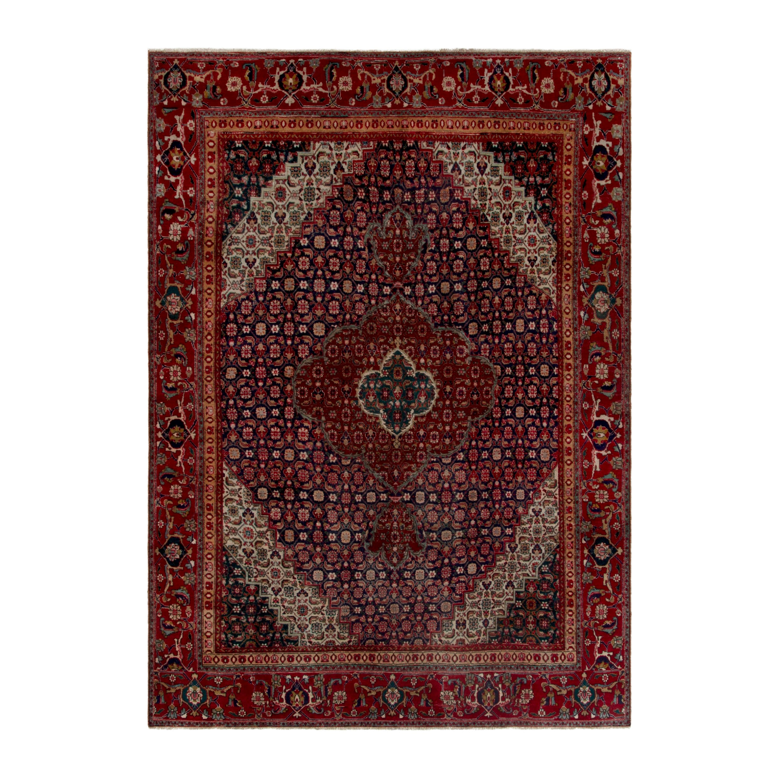 Persian Tabriz oversized rug in deep red and dark blue, 7'7" x 10'11"