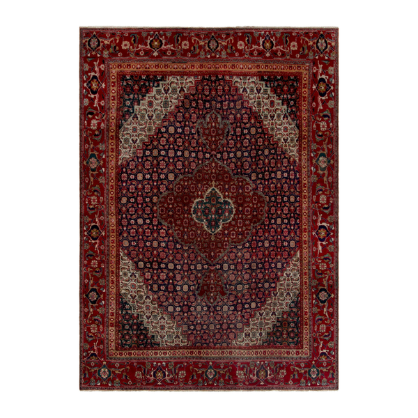Persian Tabriz oversized rug in deep red and dark blue, 7'7" x 10'11"