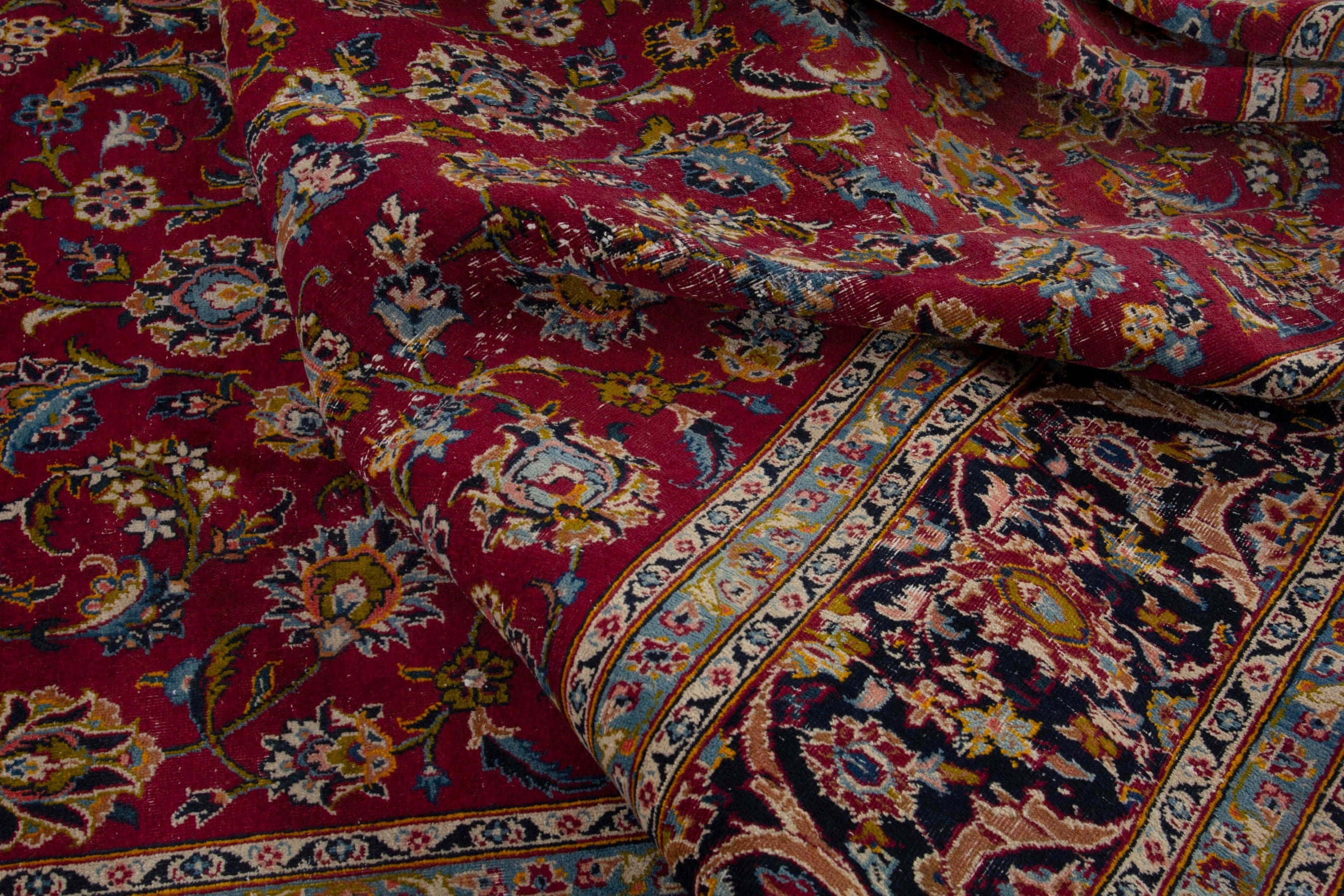 Persian Kashan oversized rug in deep red and dark brown, view 15 of 18