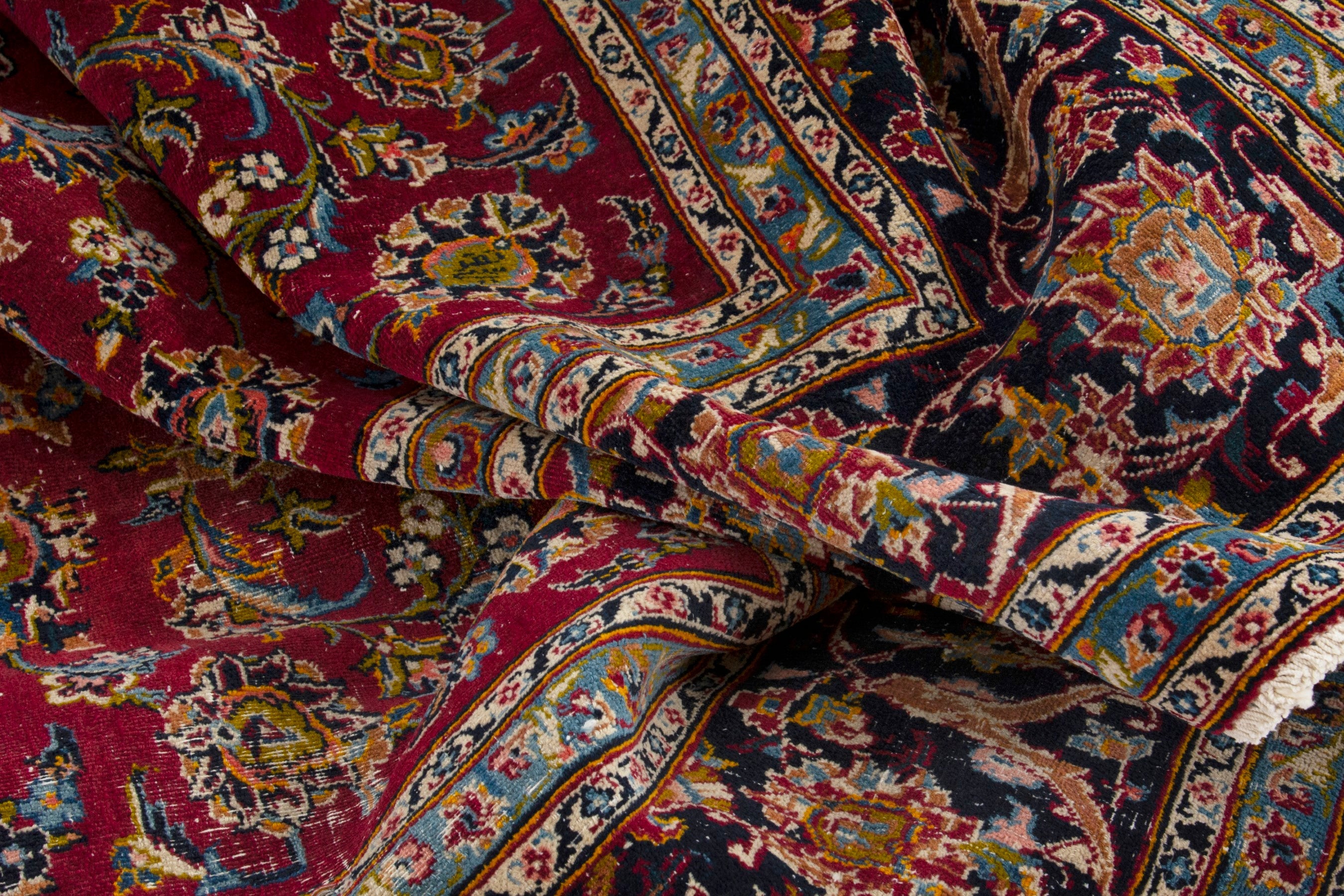 Persian Kashan oversized rug in deep red and dark brown, view 16 of 18