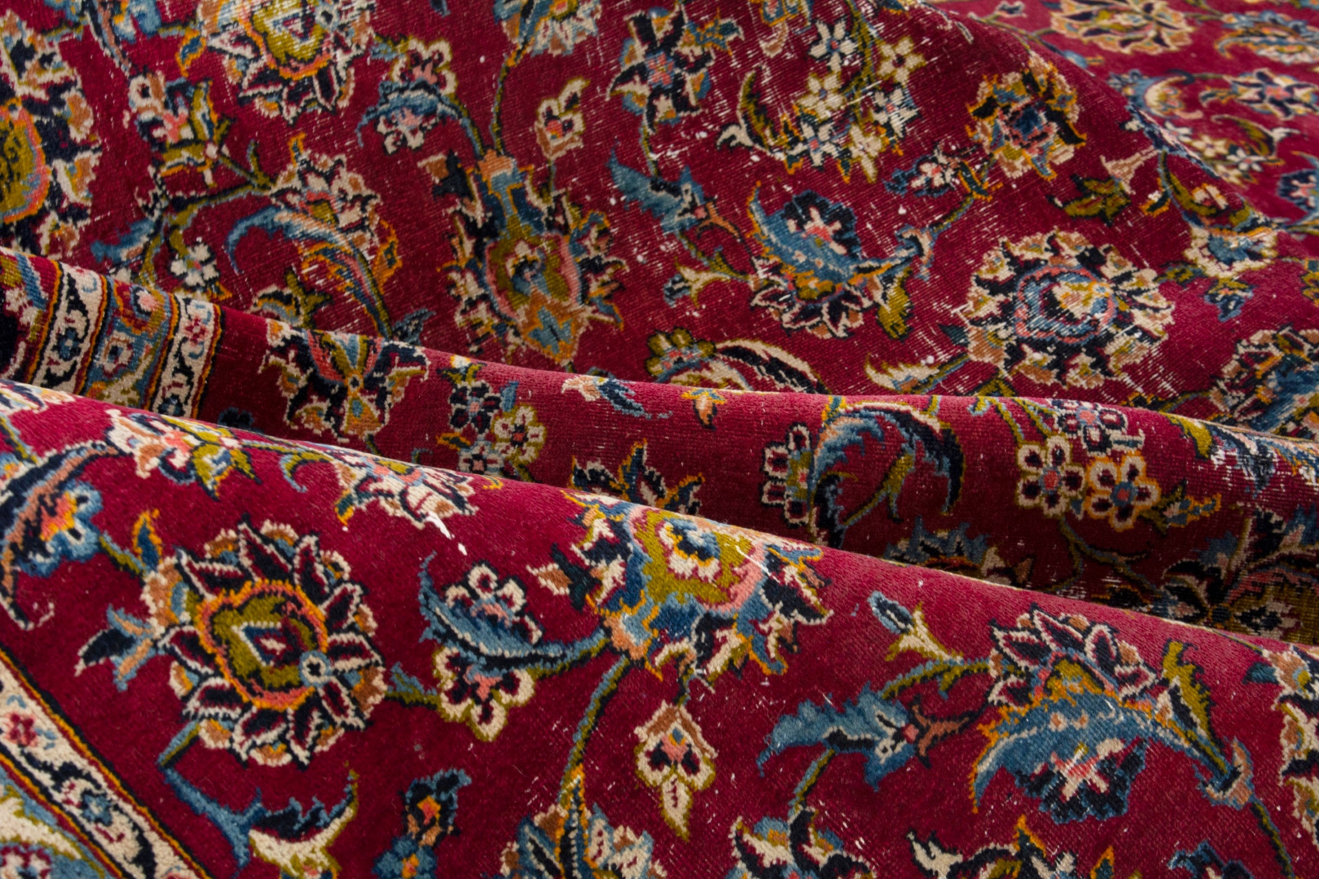 Persian Kashan oversized rug in deep red and dark brown, view 17 of 18