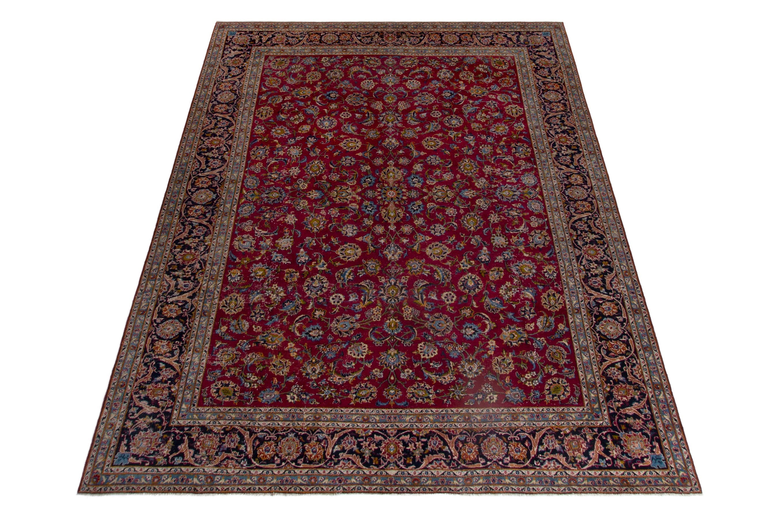 Persian Kashan oversized rug in deep red and dark brown, view 2 of 18