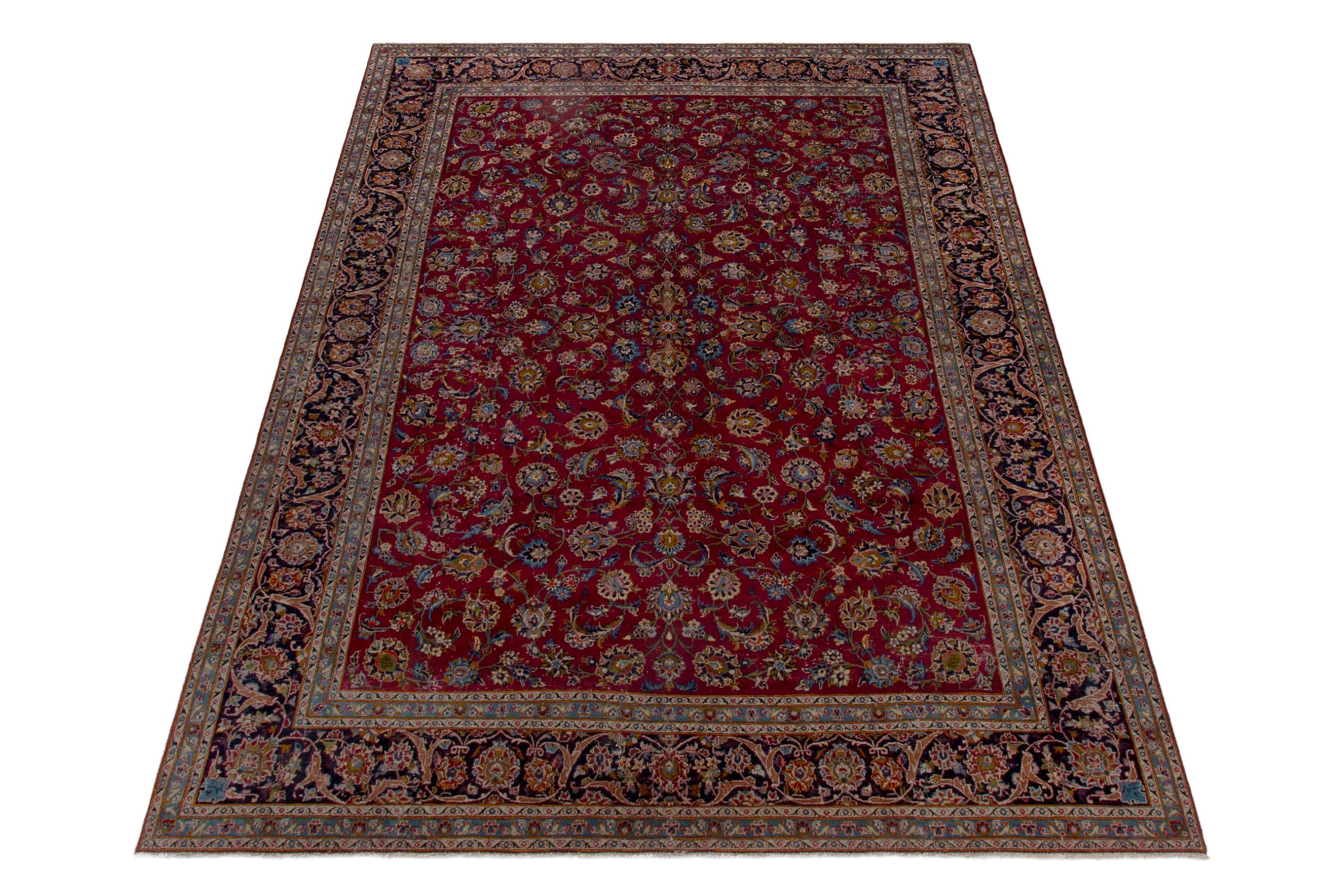 Persian Kashan oversized rug in deep red and dark brown, view 3 of 18