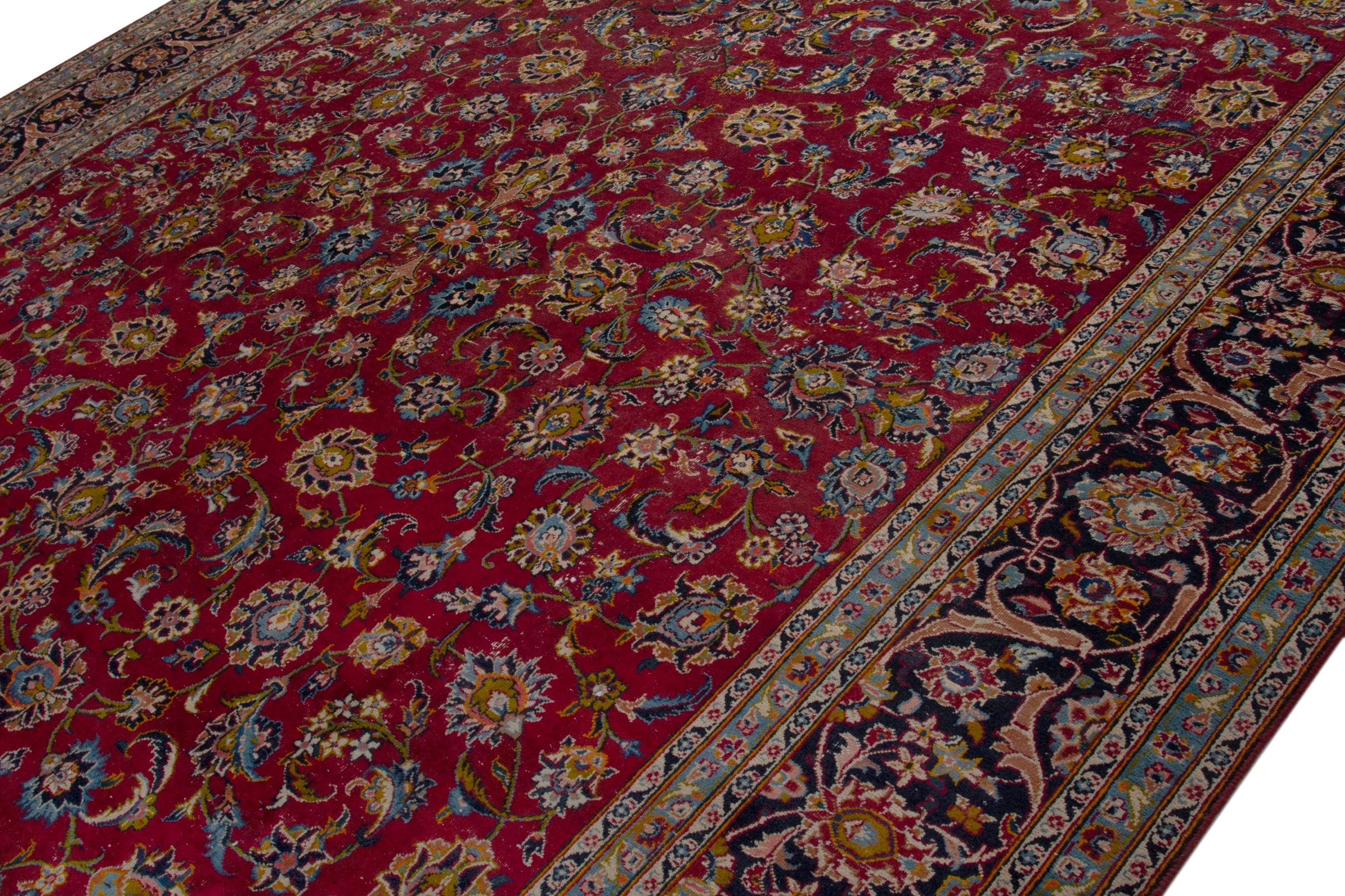 Persian Kashan oversized rug in deep red and dark brown, view 4 of 18