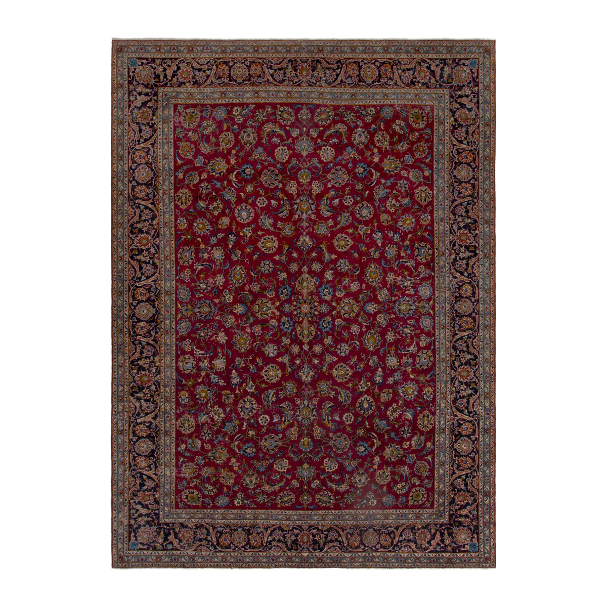 Persian Kashan oversized rug in deep red and dark brown, 9'11" x 13'3"