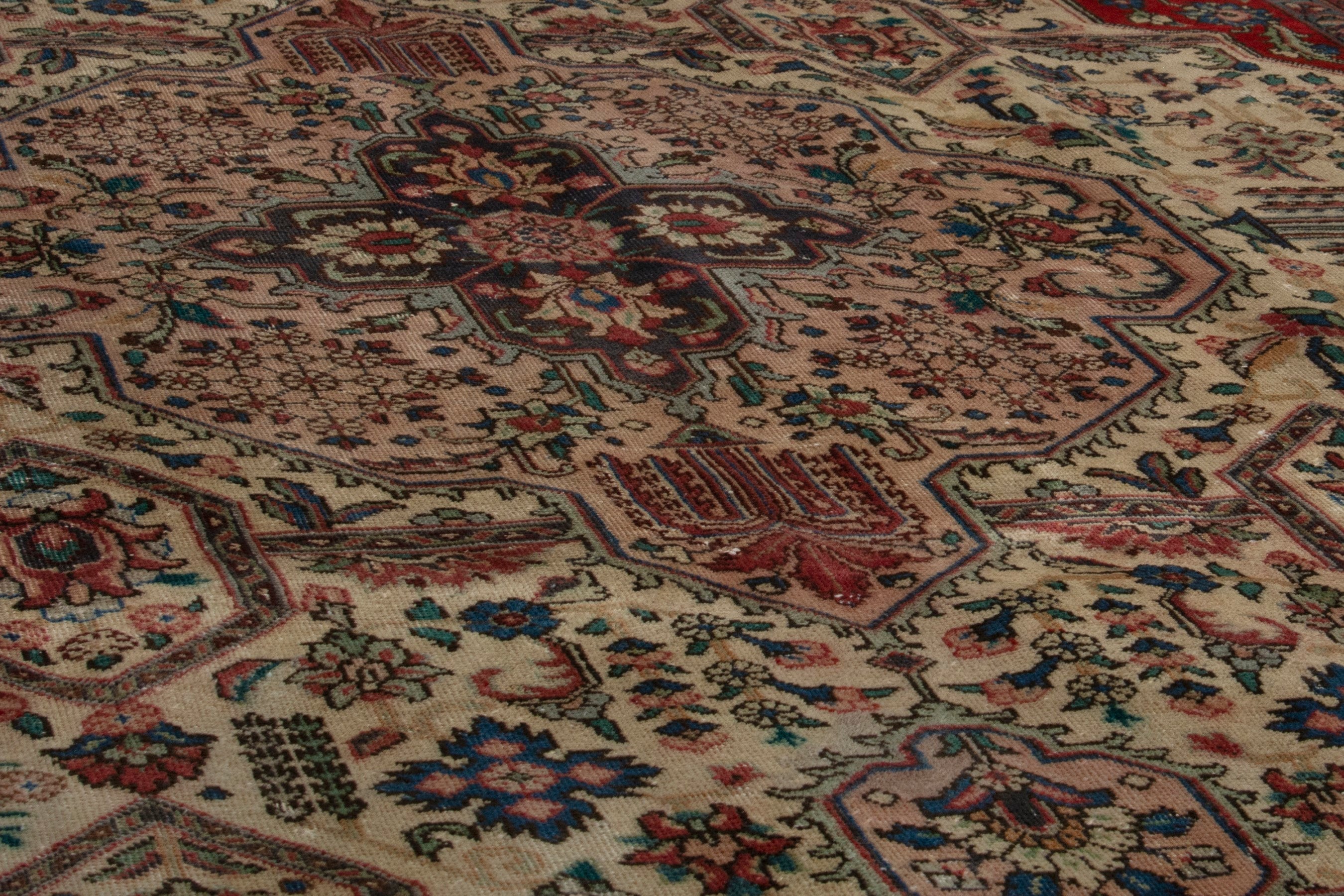 Persian Tabriz area rug in cream and deep red, view 10 of 18