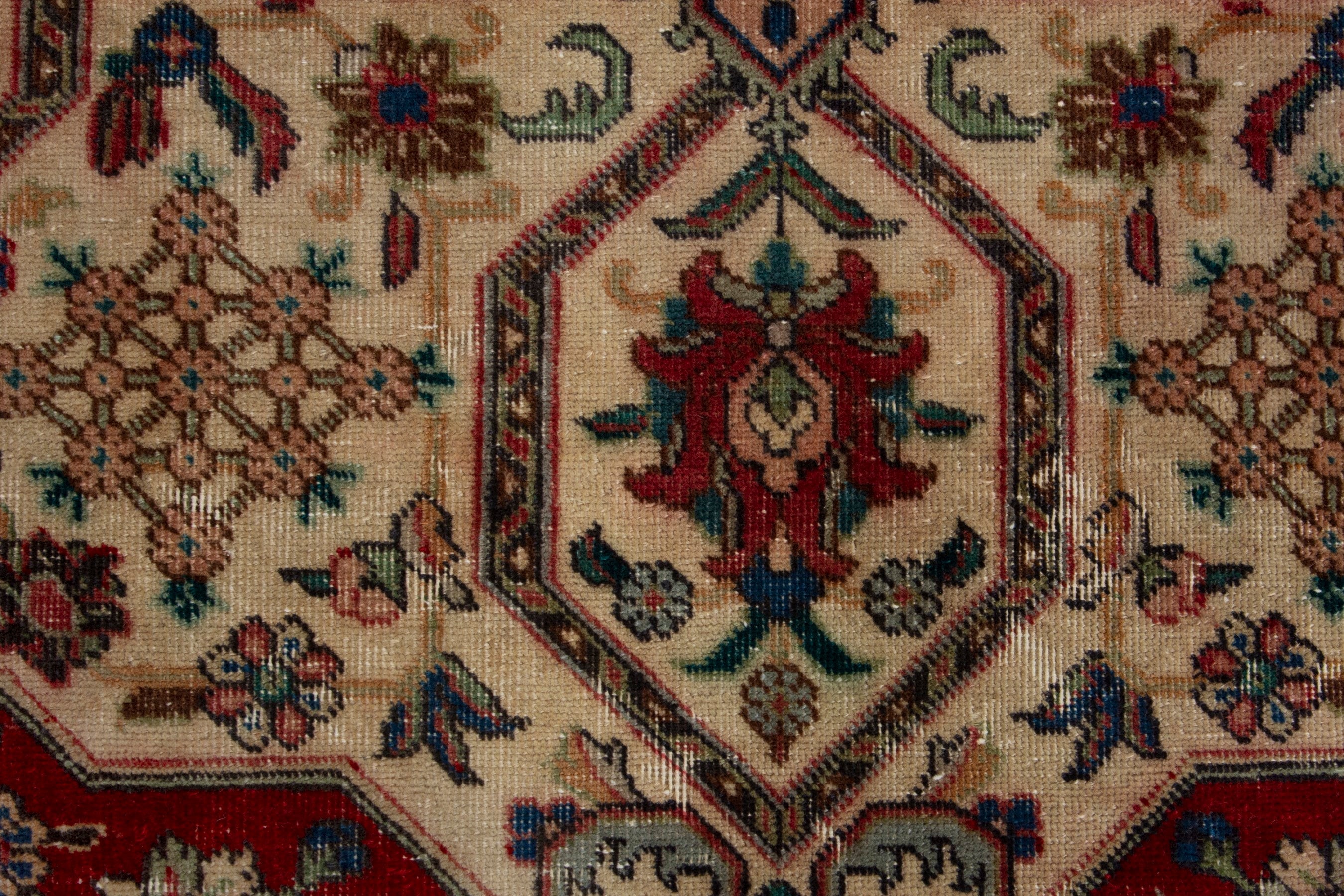 Persian Tabriz area rug in cream and deep red, view 11 of 18