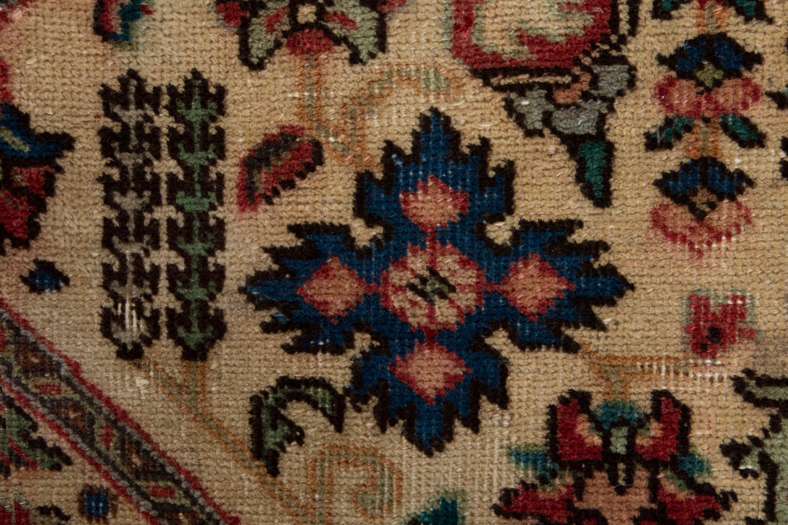 Persian Tabriz area rug in cream and deep red, view 12 of 18