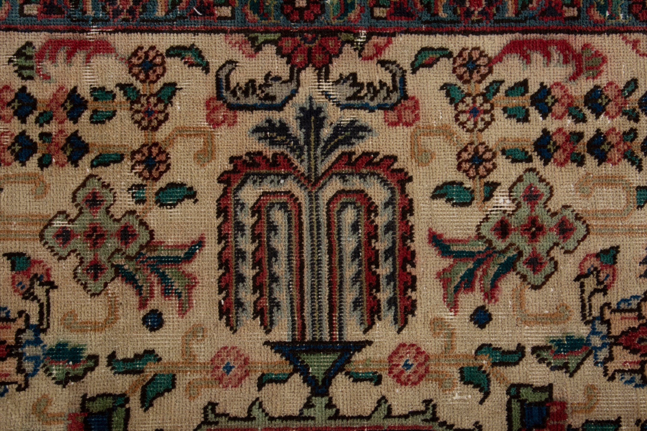 Persian Tabriz area rug in cream and deep red, view 13 of 18