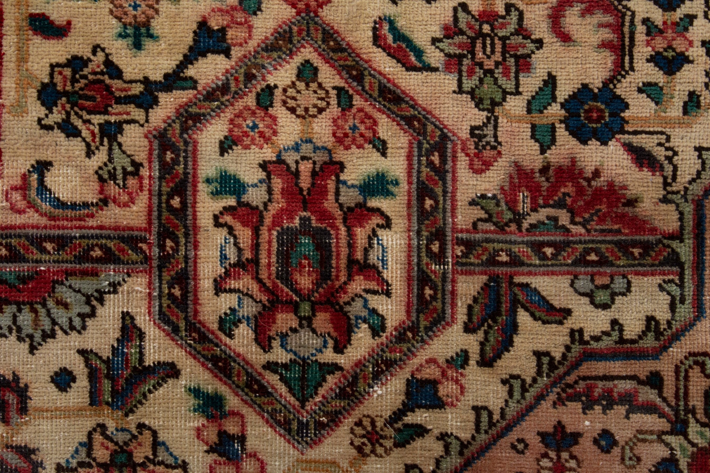 Persian Tabriz area rug in cream and deep red, view 14 of 18
