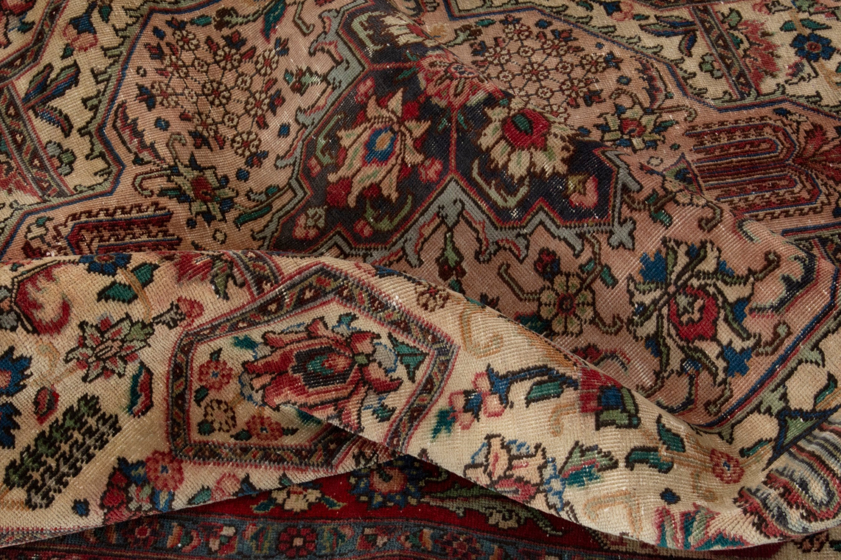 Persian Tabriz area rug in cream and deep red, view 17 of 18