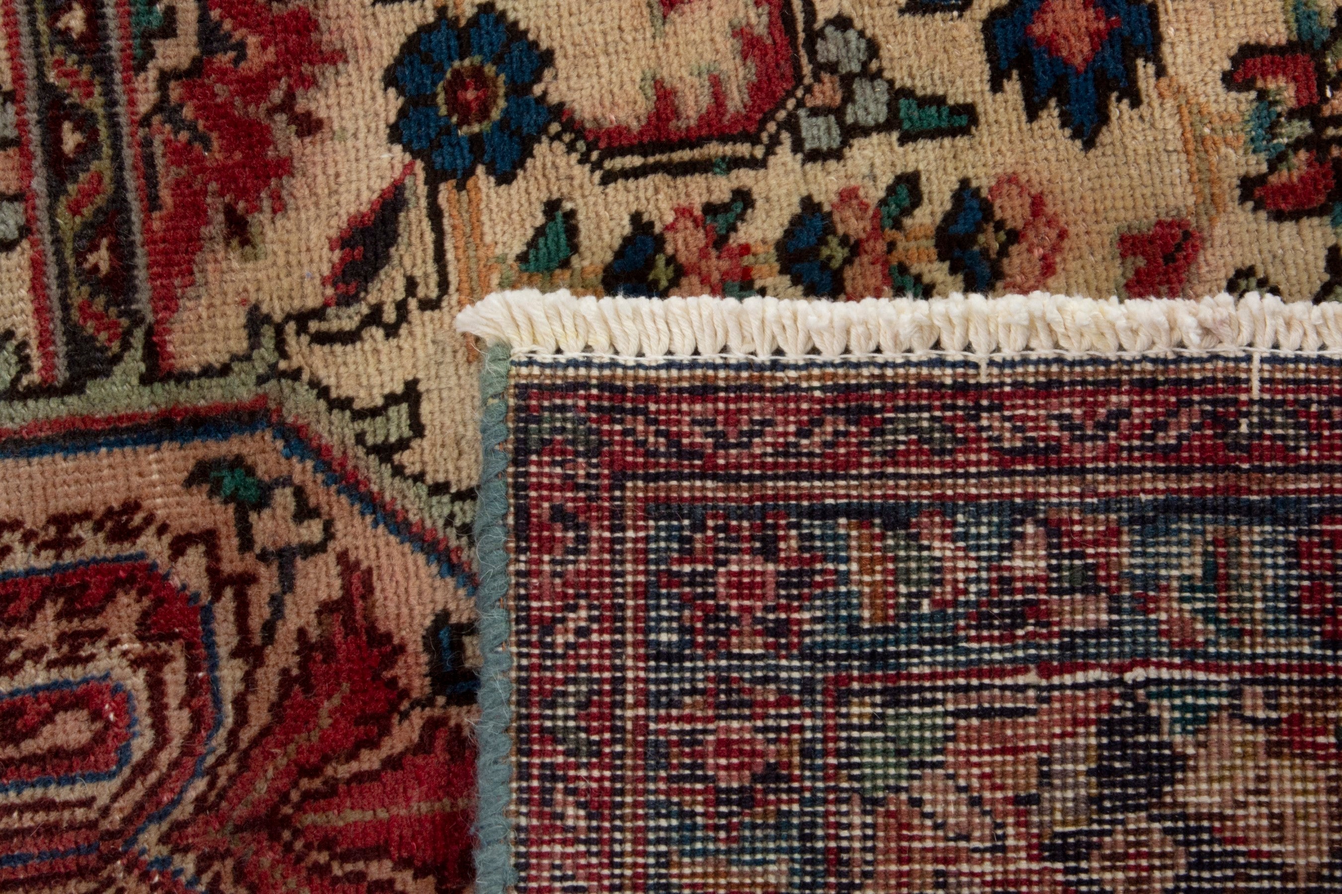 Persian Tabriz area rug in cream and deep red, view 18 of 18