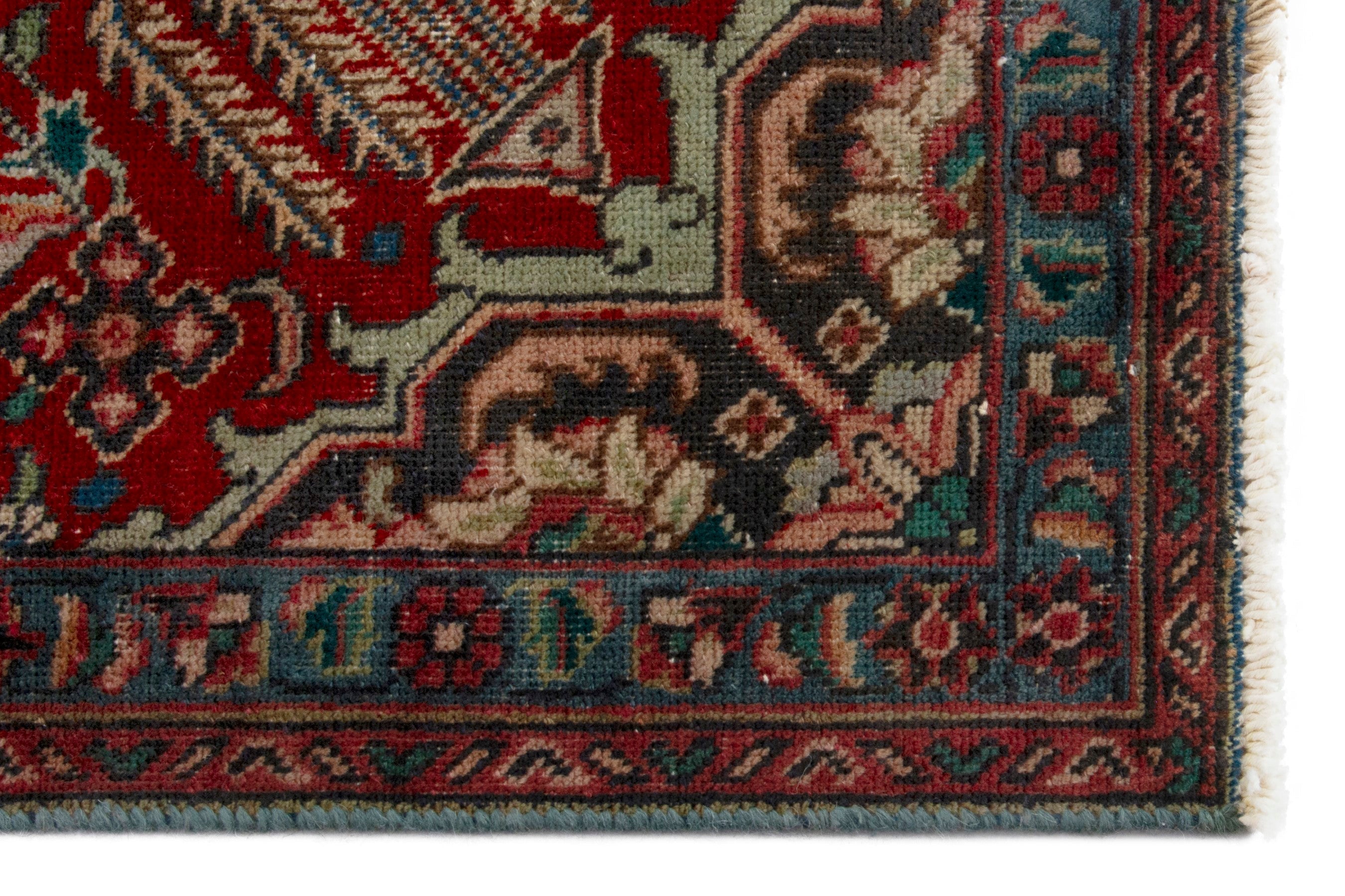 Persian Tabriz area rug in cream and deep red, view 5 of 18