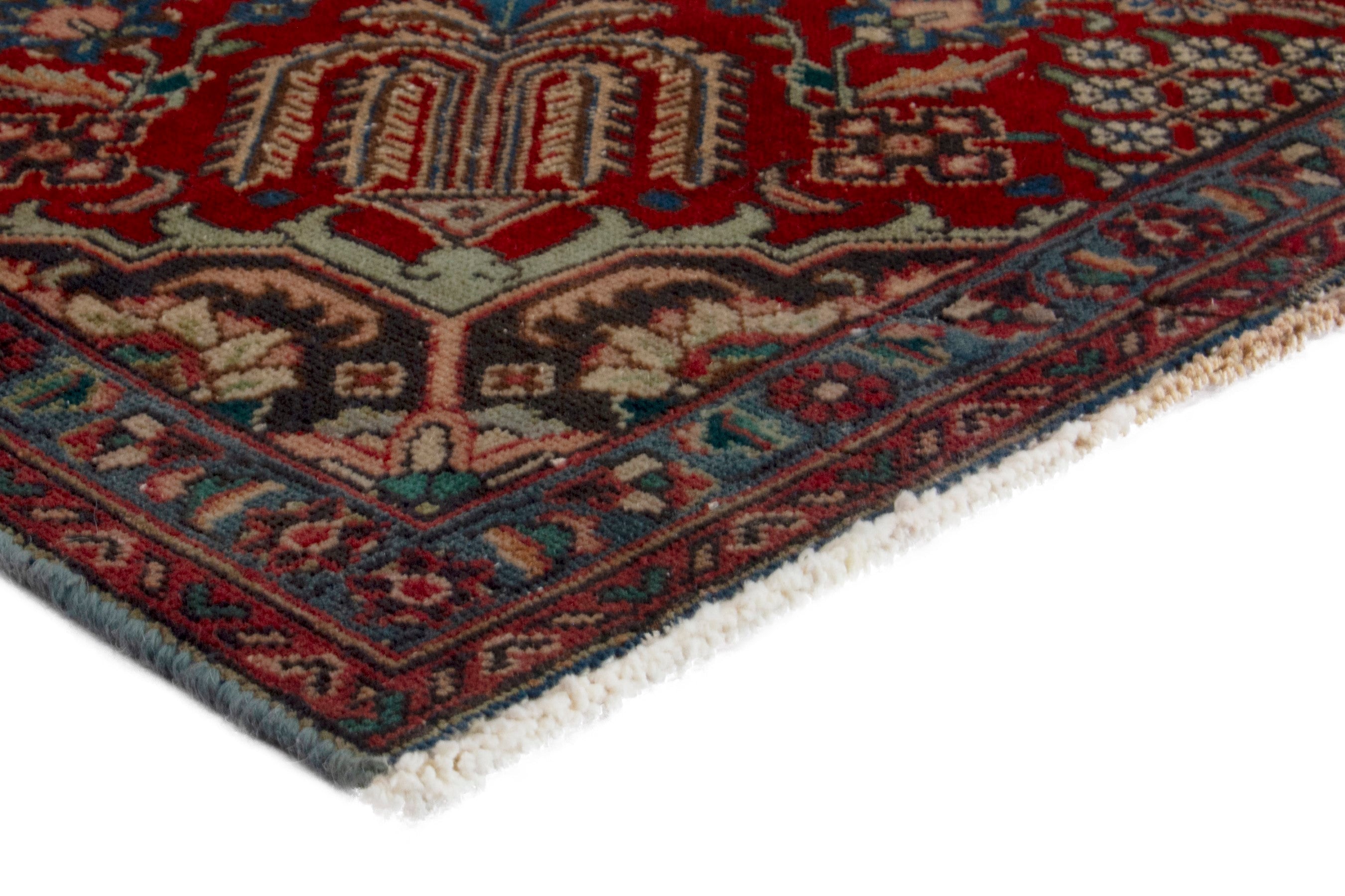 Persian Tabriz area rug in cream and deep red, view 6 of 18