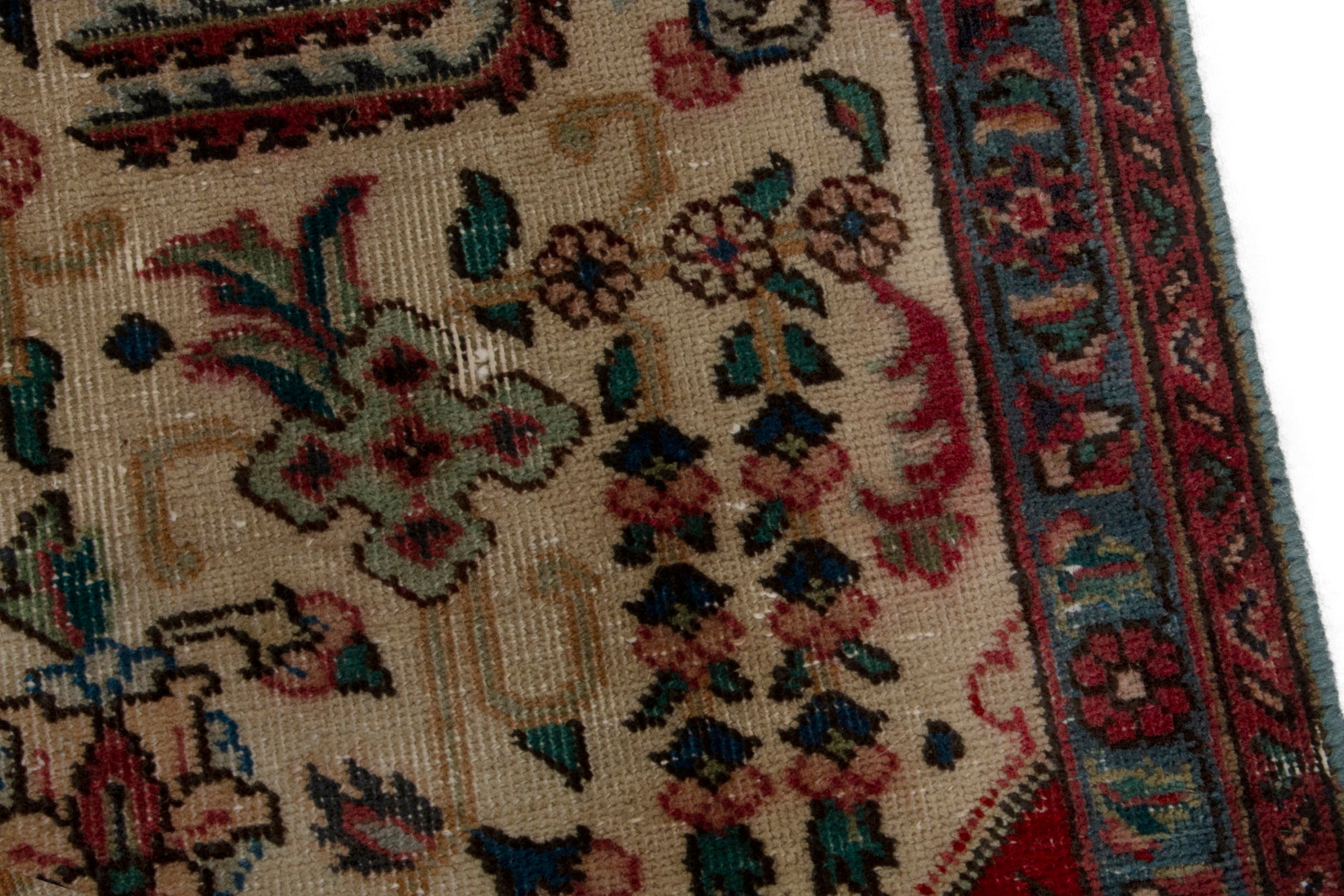 Persian Tabriz area rug in cream and deep red, view 7 of 18