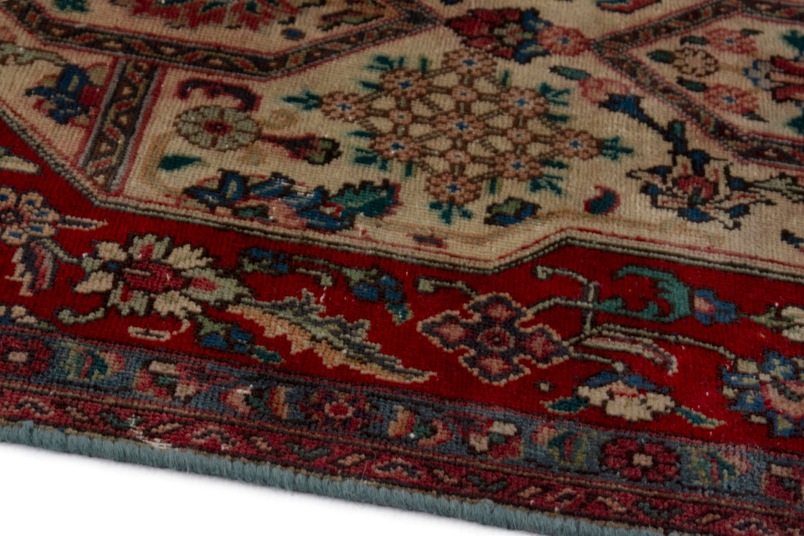 Persian Tabriz area rug in cream and deep red, view 8 of 18
