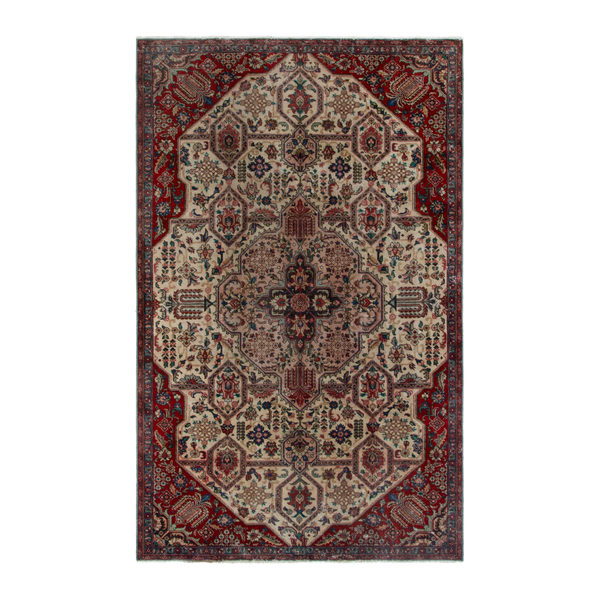 Persian Tabriz area rug in cream and deep red, 5'8" x 9'2"