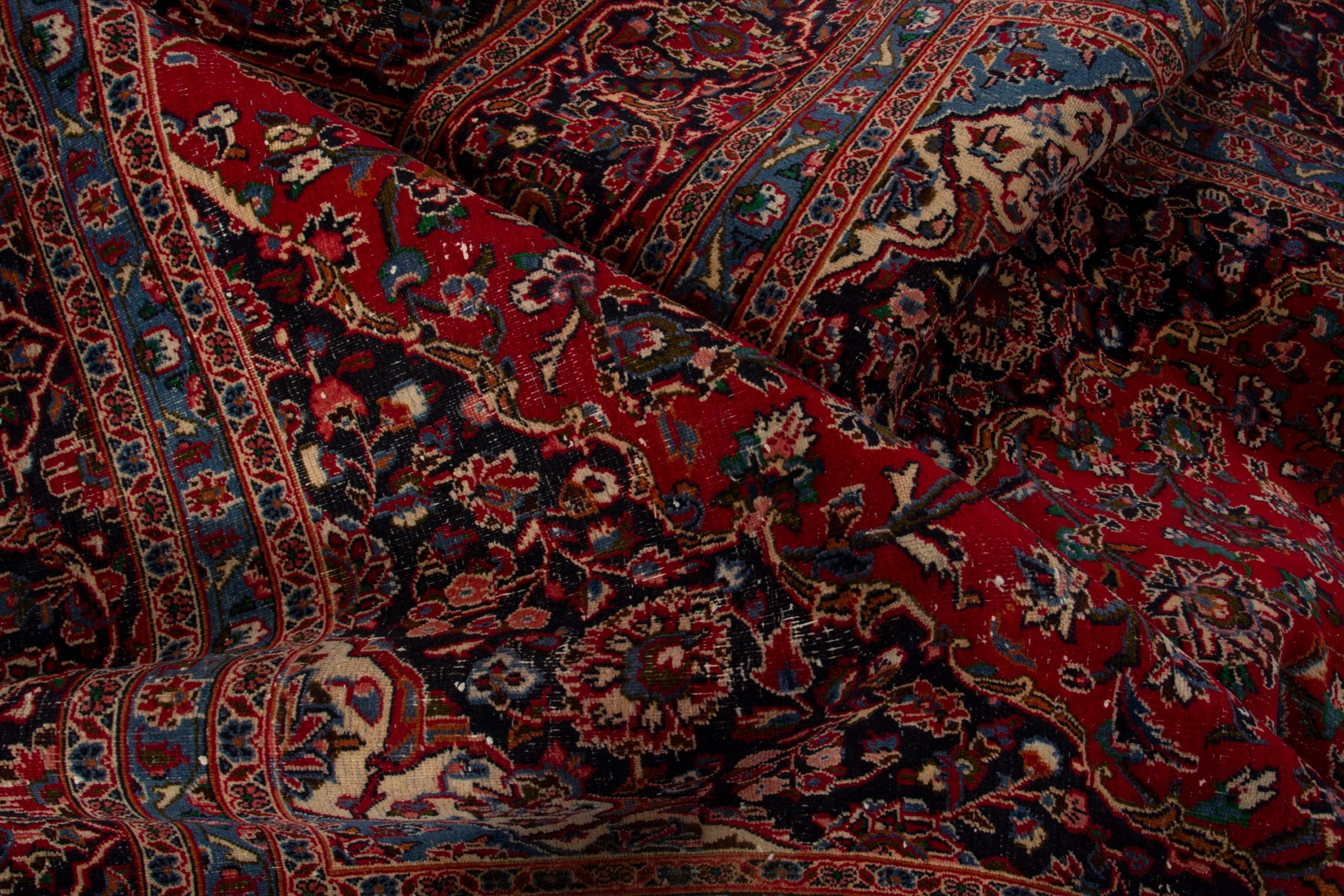 Persian Mashhad oversized rug in deep red and burgundy, view 17 of 18