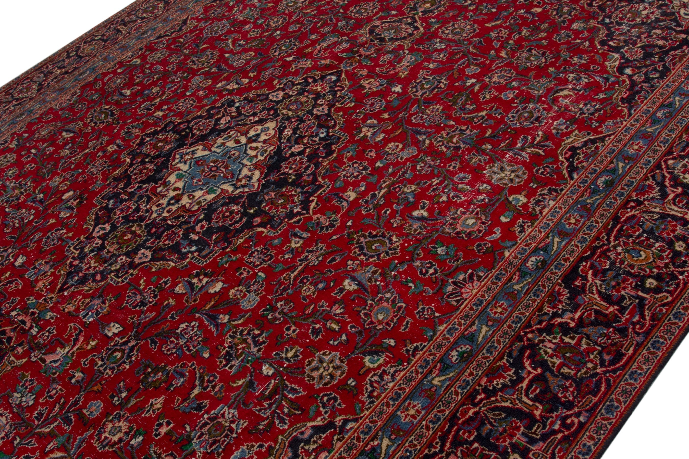 Persian Mashhad oversized rug in deep red and burgundy, view 4 of 18