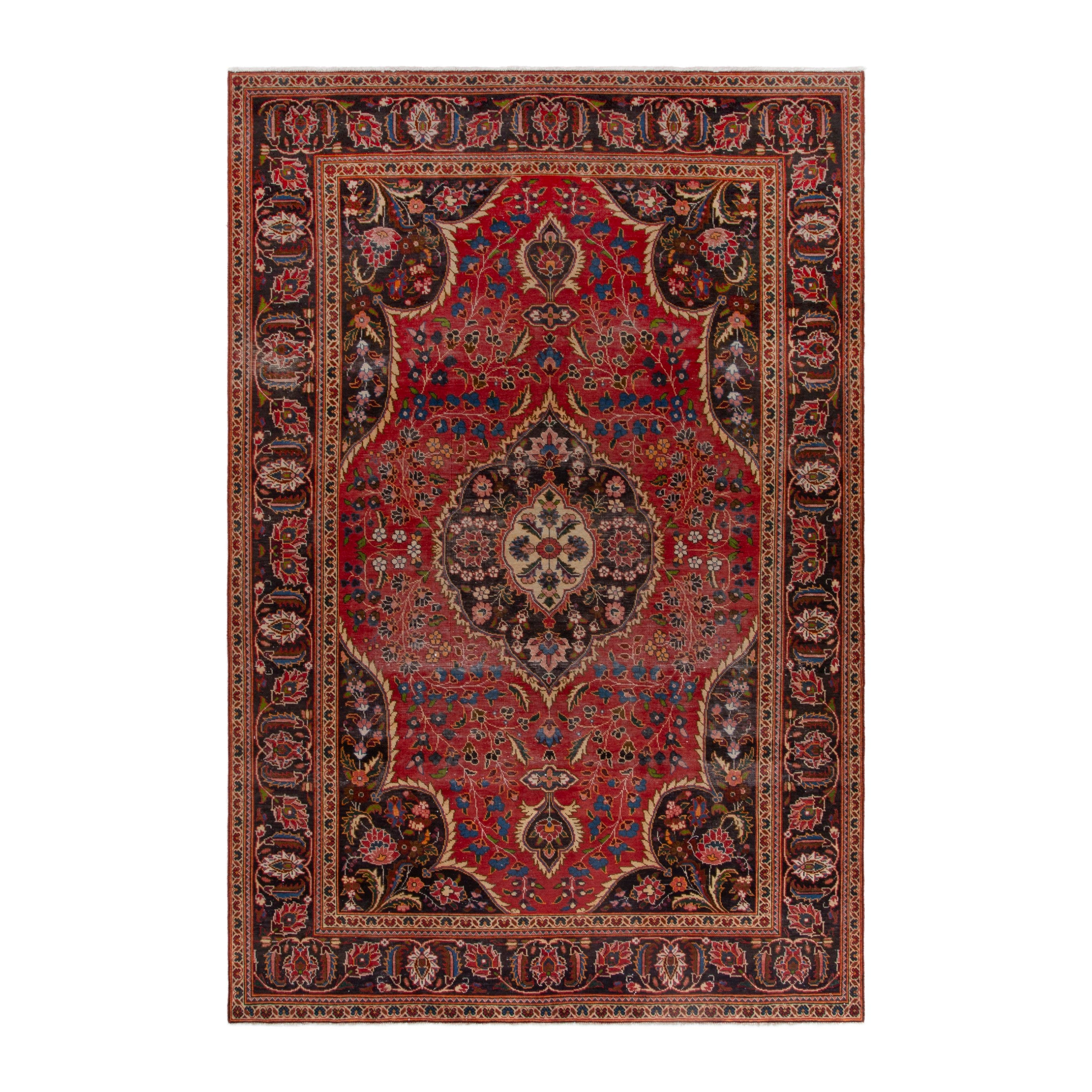 Persian Kashan oversized rug in deep red and burgundy, 7'8" x 11'7"