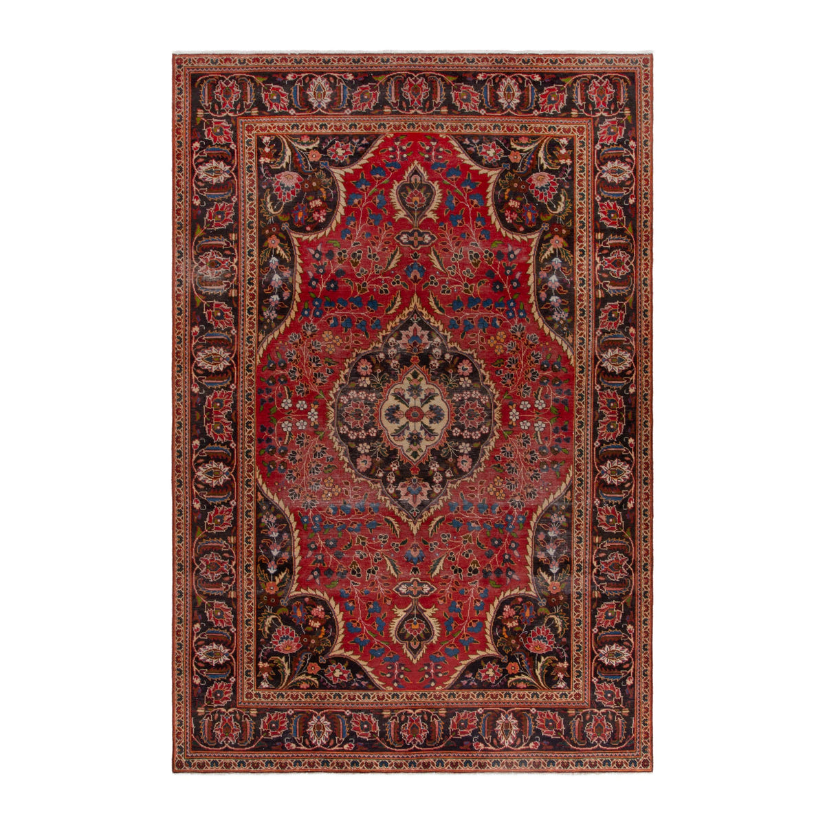 Persian Kashan oversized rug in deep red and burgundy, 7'8" x 11'7"