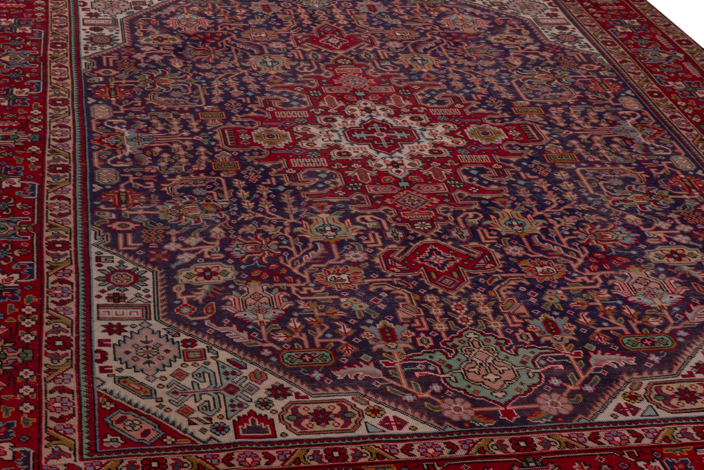 Persian Tabriz area rug in deep indigo and burgundy, view 10 of 18