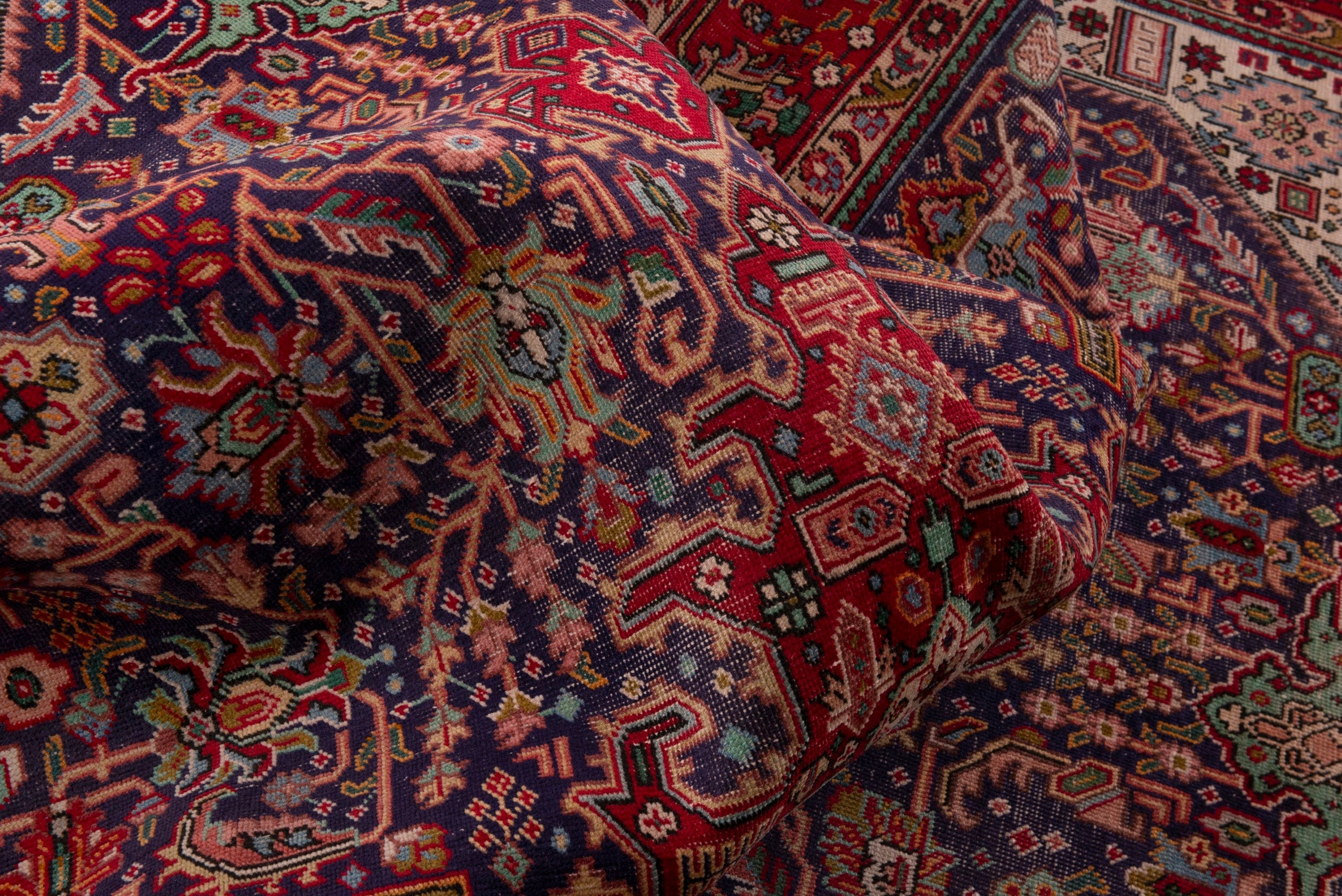 Persian Tabriz area rug in deep indigo and burgundy, view 15 of 18