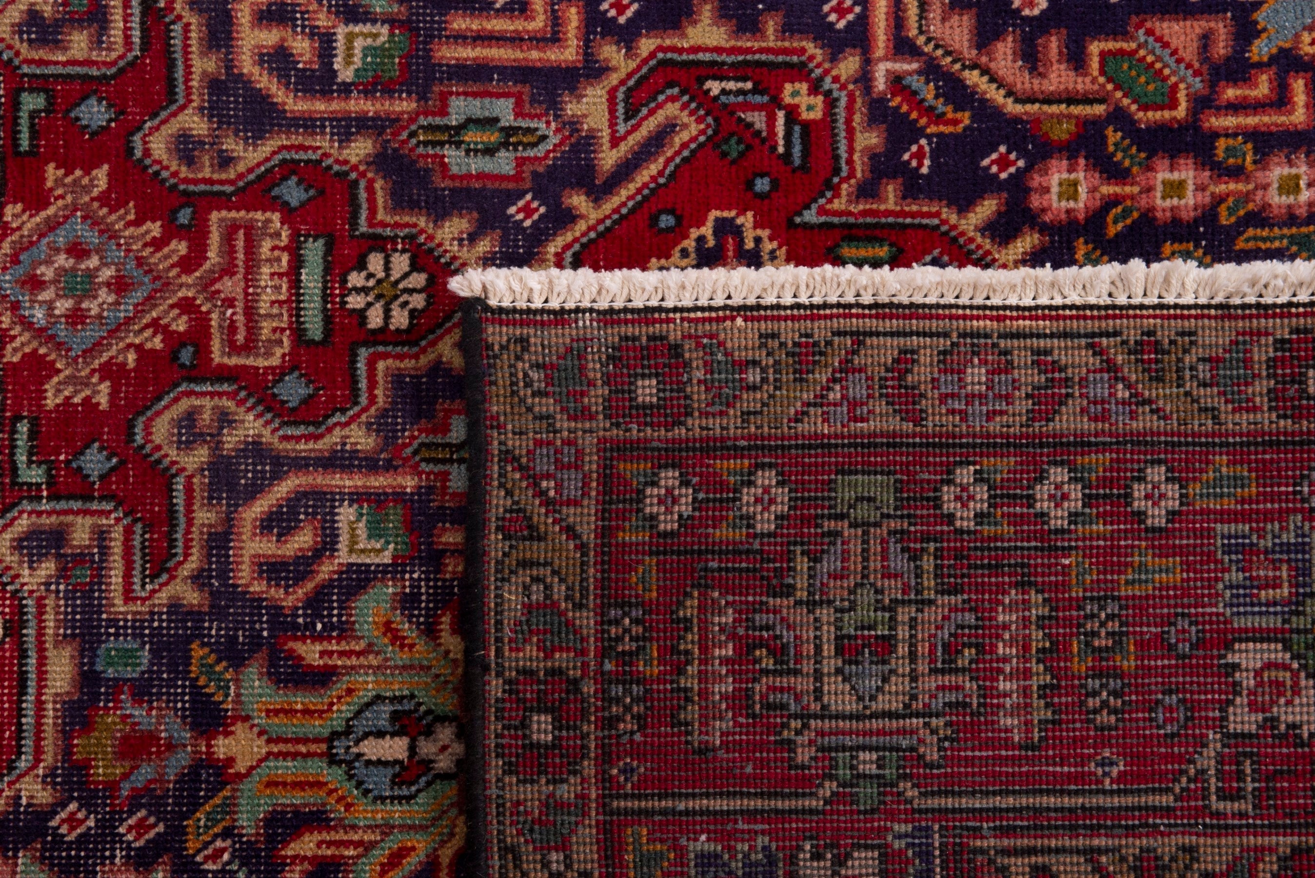 Persian Tabriz area rug in deep indigo and burgundy, view 18 of 18