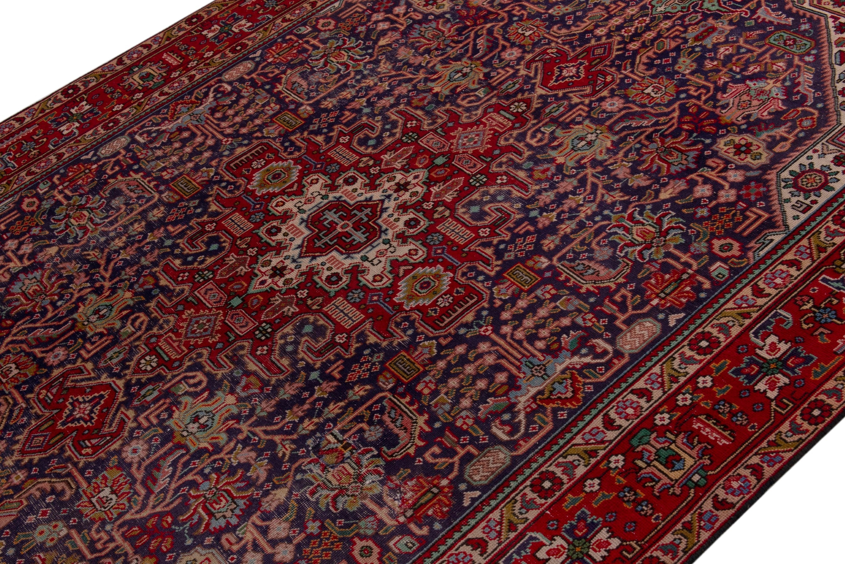 Persian Tabriz area rug in deep indigo and burgundy, view 4 of 18