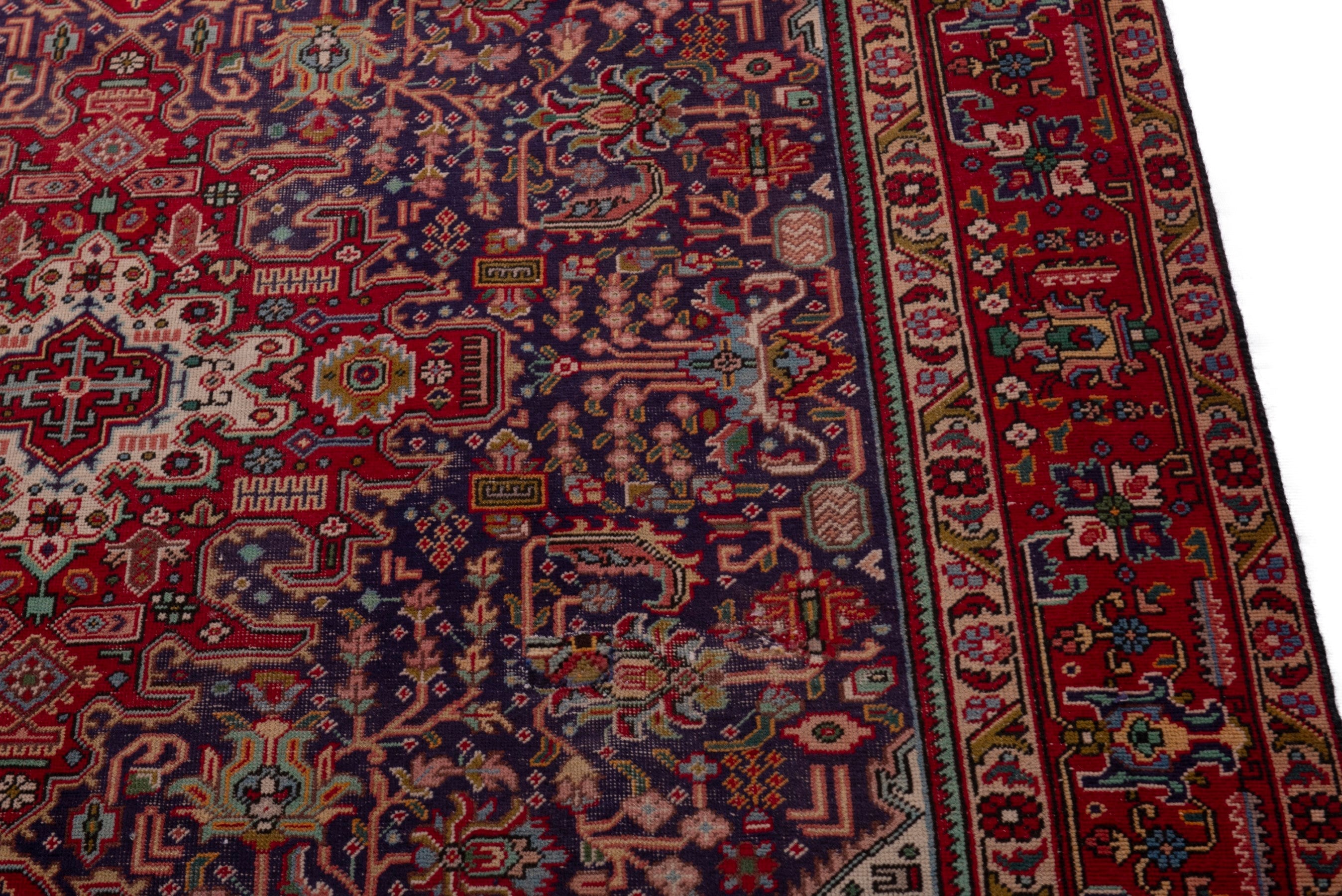 Persian Tabriz area rug in deep indigo and burgundy, view 7 of 18